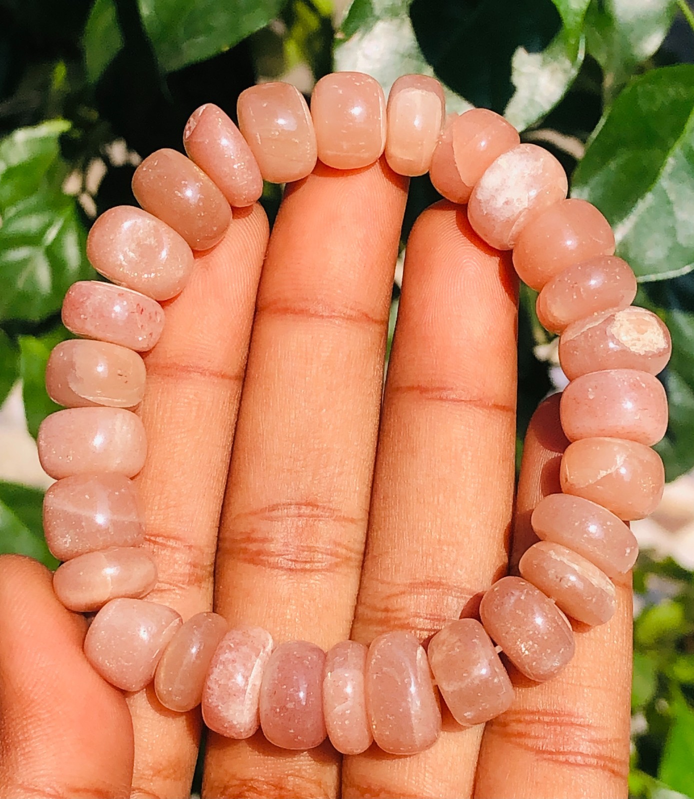 Most Stunnning Peach Moonstone 198.00Cts Beaded Stretchable Bracelet SK 02 AZ32