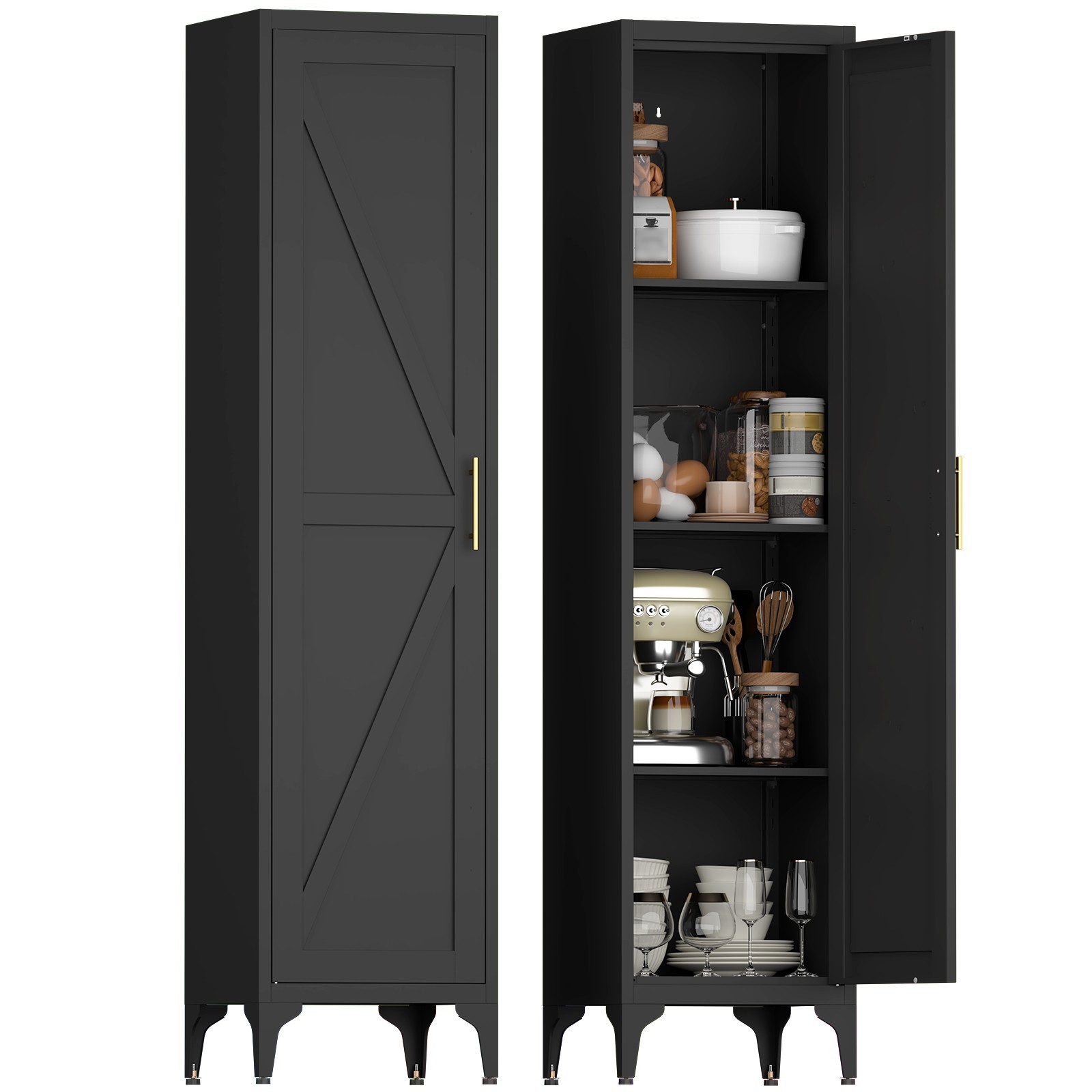 65\'\'Tall Pantry Cabinet, Metal Storage Cabinet with Door and Adjustable Shelves