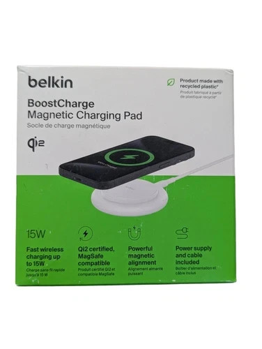 Belkin 15W Qi Charging Pad - White: MagSafe Compatible, USB-C Connection, Quick