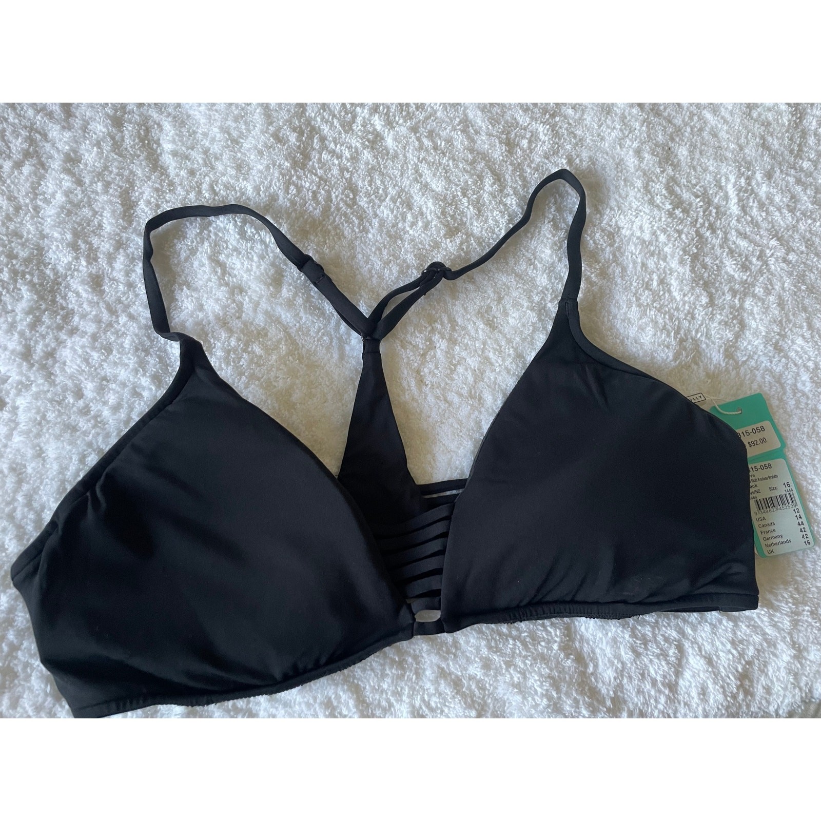 NWT Seafolly Active Multi Rouleau Bikini Bralette Top Black Women\'s Size US 12