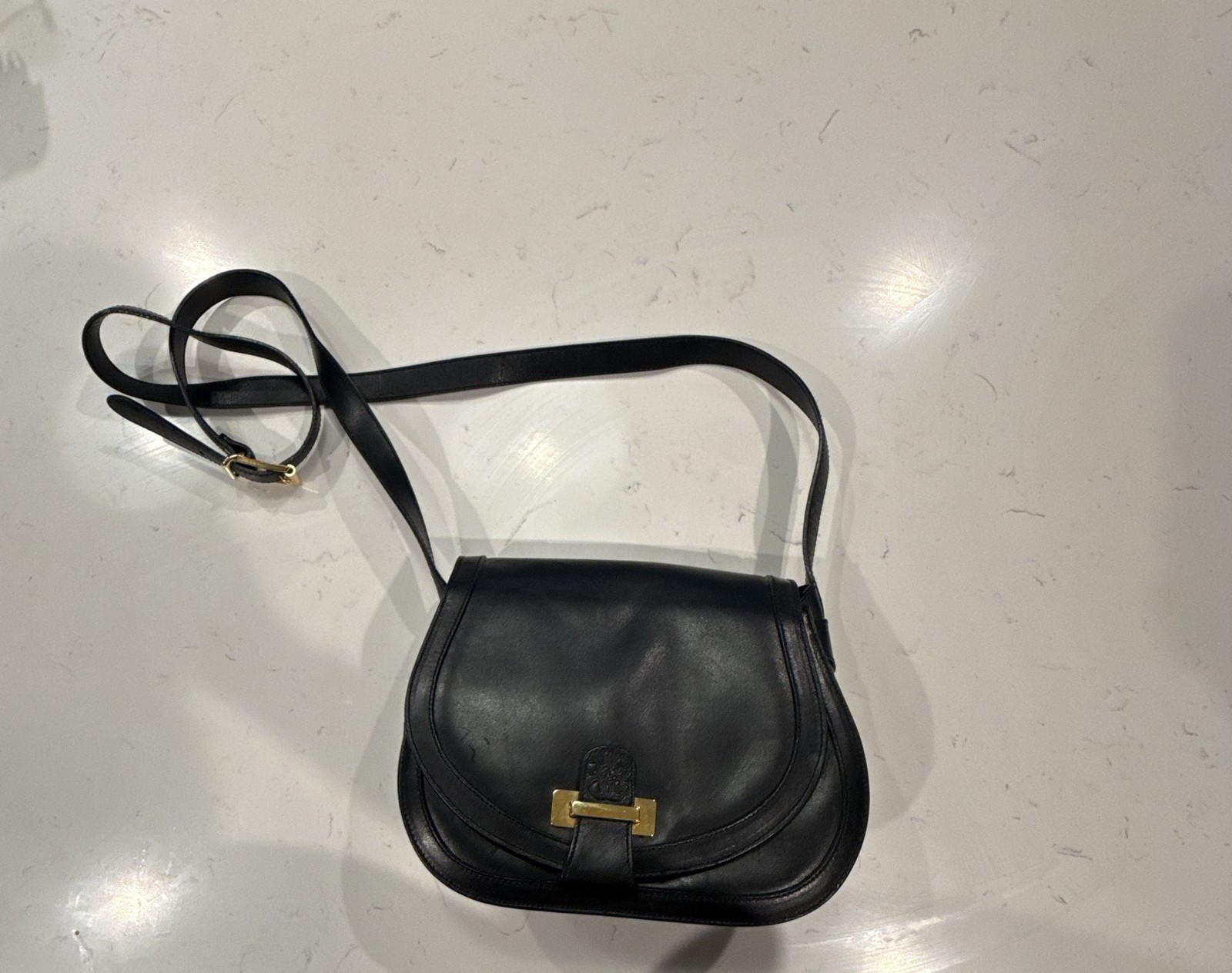 Orient Express Vintage Black Leather Saddle Crossbody Bag Orient Express Vintage Black Leather Saddle Crossbody Bag
