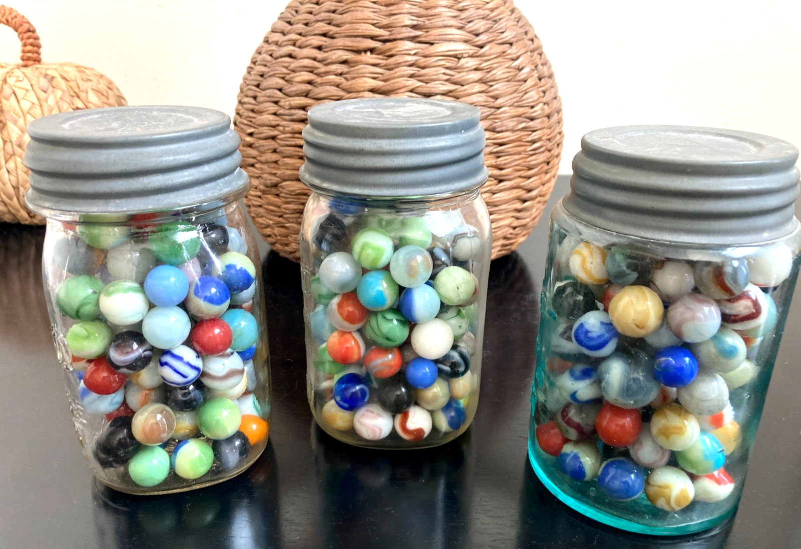 Vintage Old Original Marbles 3 full Old Jars 