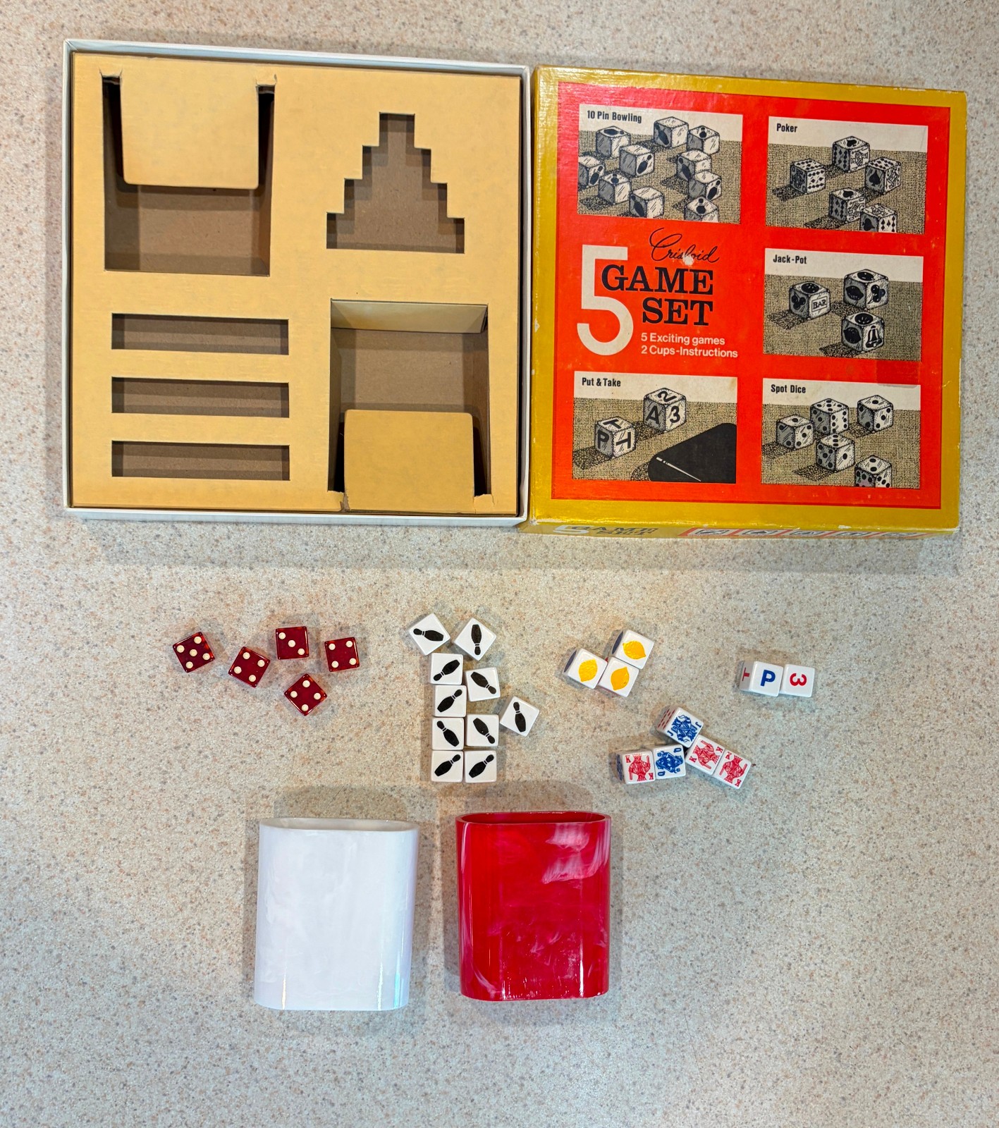 CRISLOID 5 GAME SET (Vintage Crisloid Plastics) -- Red / White CRISLOID 5 GAME SET (Vintage Crisloid Plastics) -- Red / White