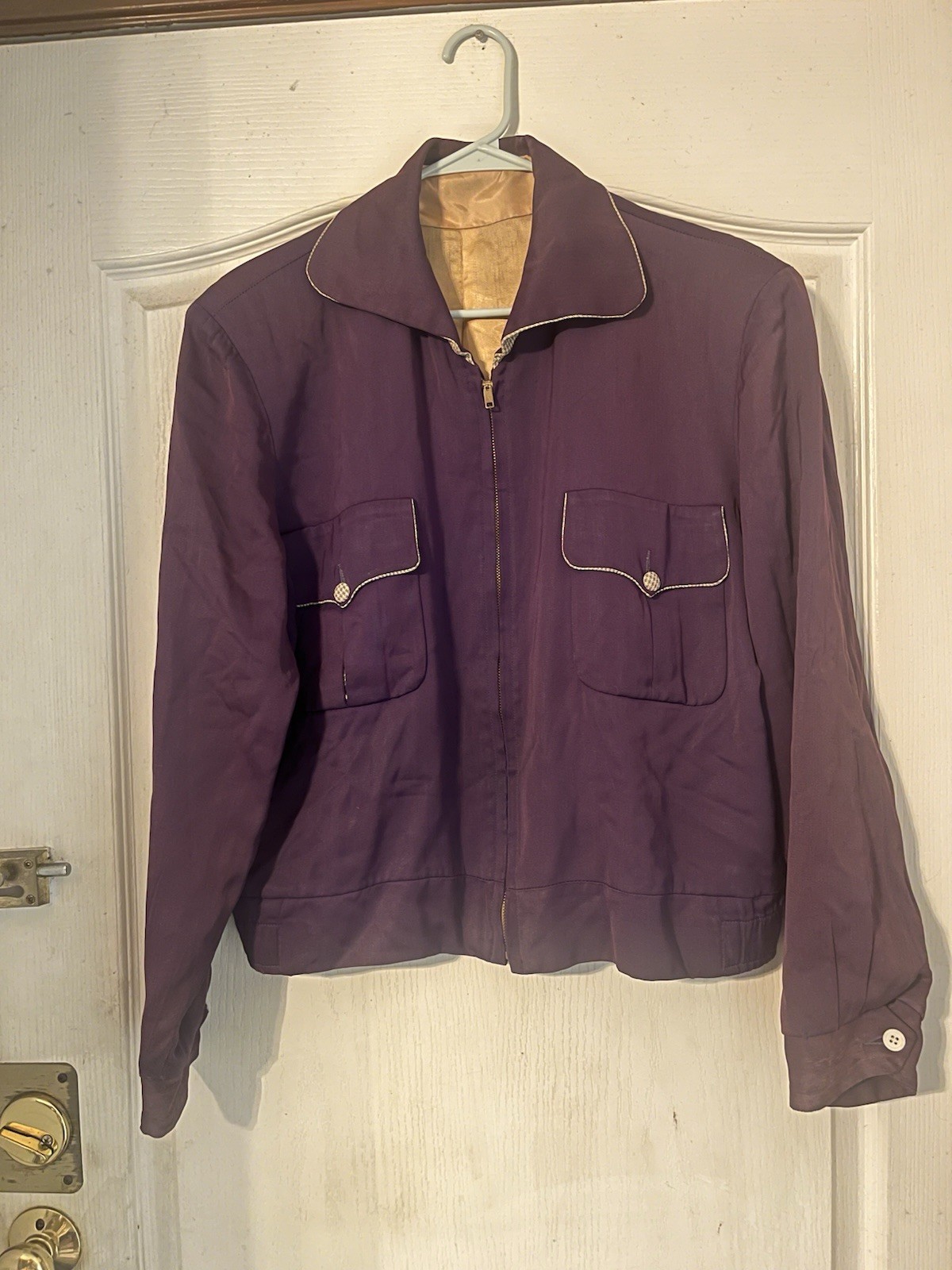 1950s Gabardine Ricky Jacket Purple With White Houndstooth Accents 1950s Gabardine Ricky Jacket Purple With White Houndstooth Accents