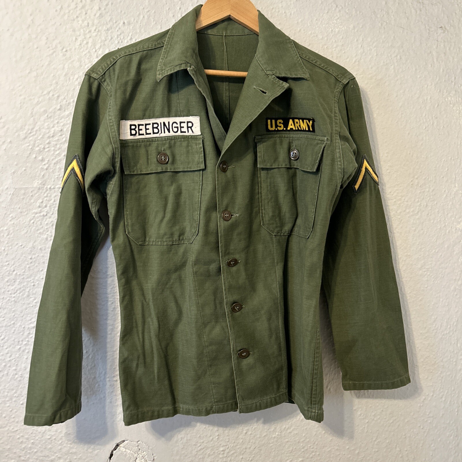 Vtg 1950s Korean War Named OG-107 Shirt Sz S Army Fatigue Green B Vtg 1950s Korean War Named OG-107 Shirt Sz S Army Fatigue Green B