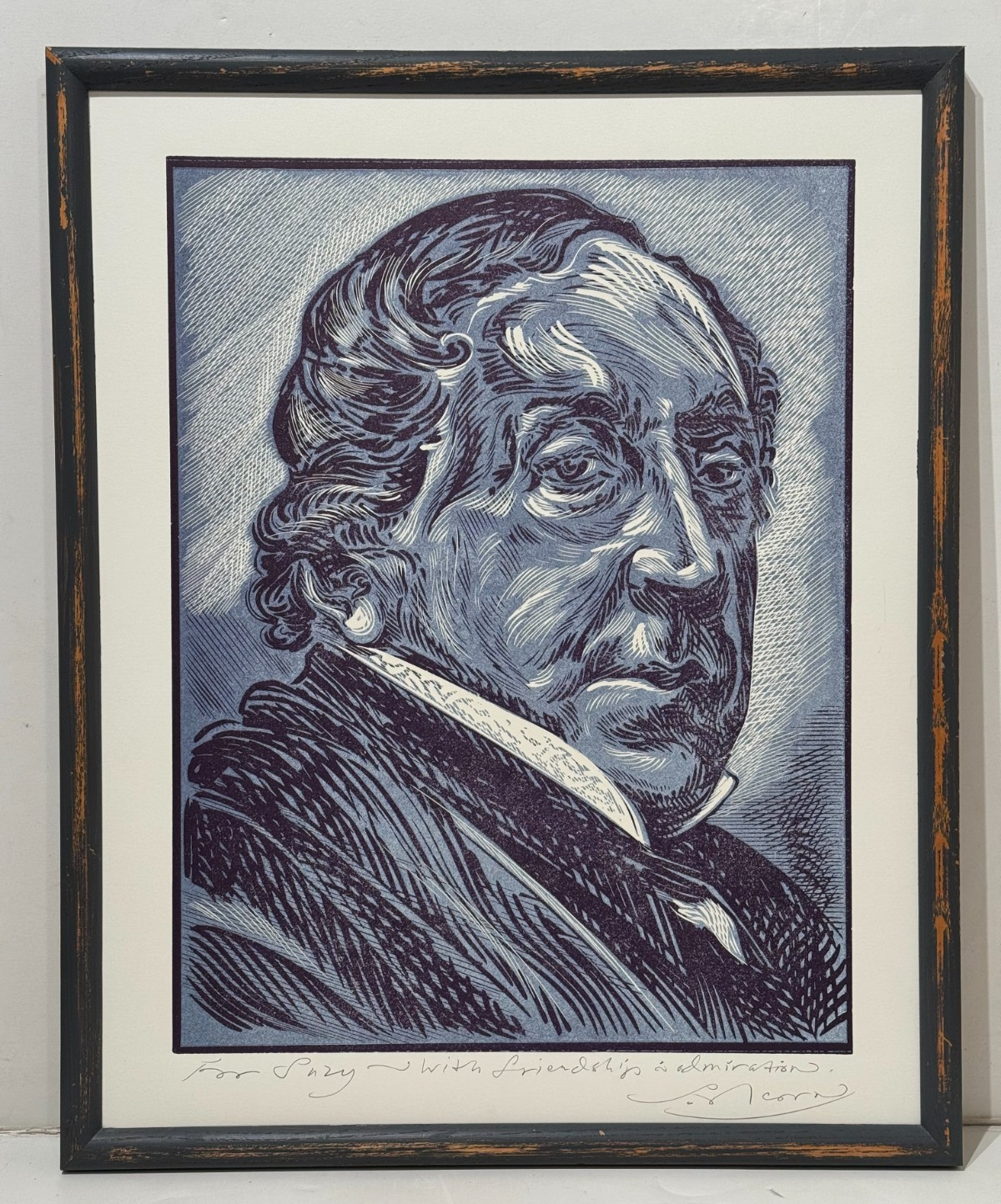 ORIGINAL STEPHEN ALCORN SIGNED BLOCK PRINT GIOACCHINO ROSSINI PORTRAIT COA suzy