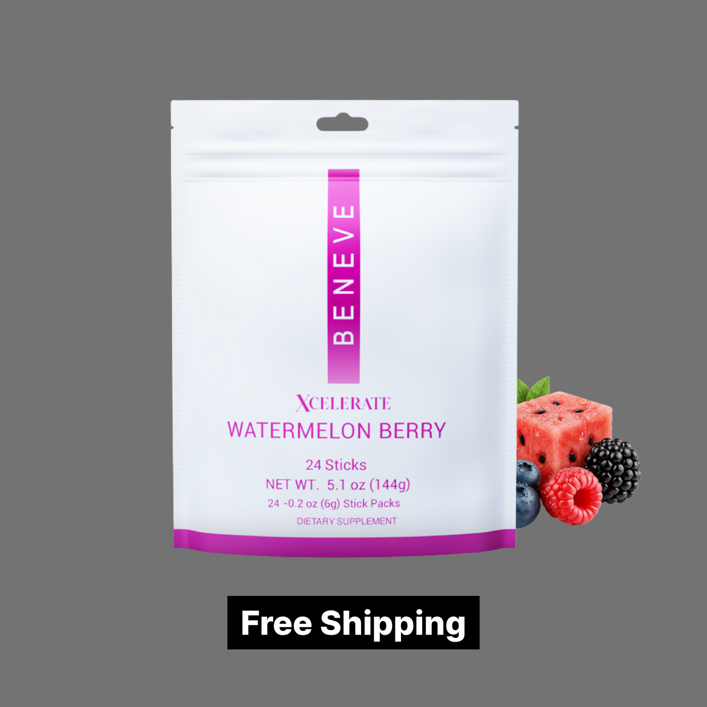 Beneve Xcelerate Watermelon Berry Energy Powder 24 Stick Packs 5.1 oz - 144g
