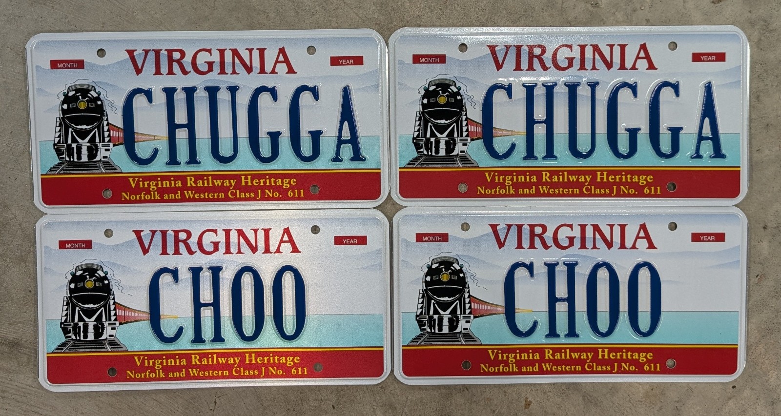 Virginia CHUGGA CHUGGA CHOO CHOO N&W 611 VA Railway Train license plates Virginia CHUGGA CHUGGA CHOO CHOO N&W 611 VA Railway Train license plates