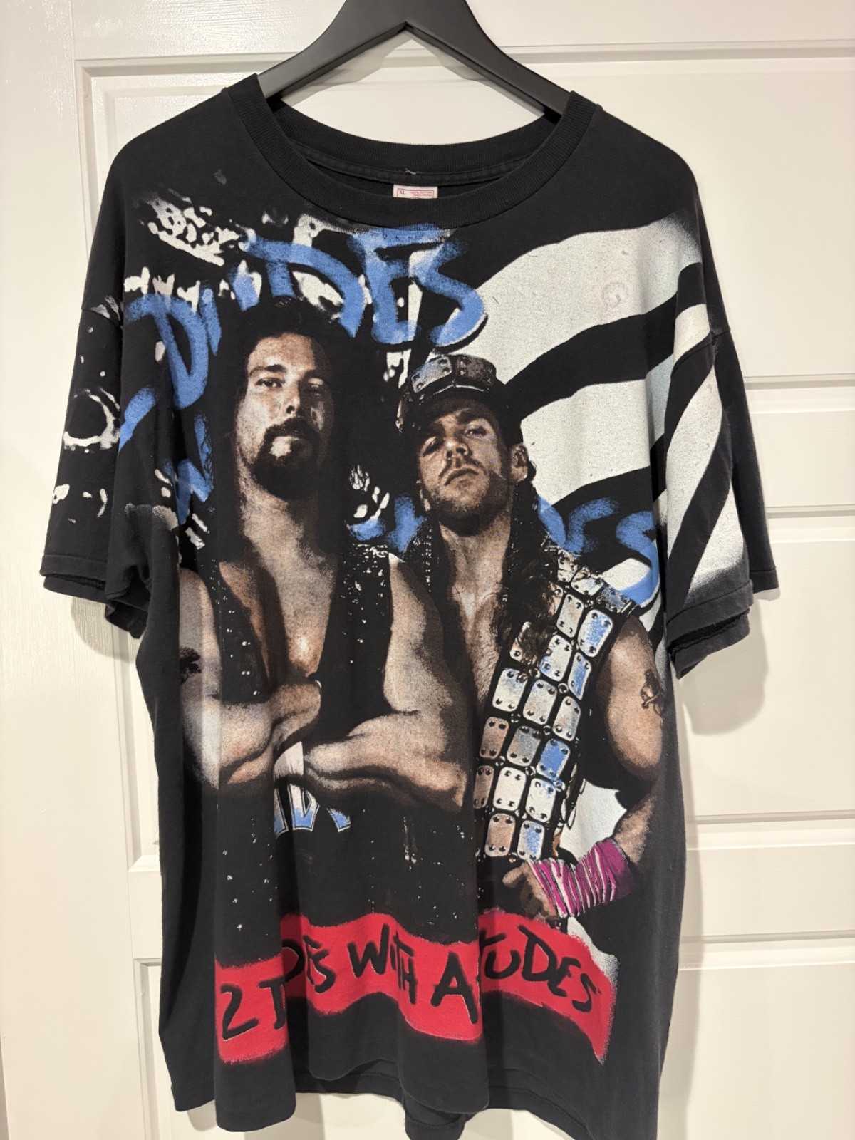 Vintage 1996 WWF WWE 2 Dudes with Attitude Shirt XL Shawn Michaels Diesel AOP