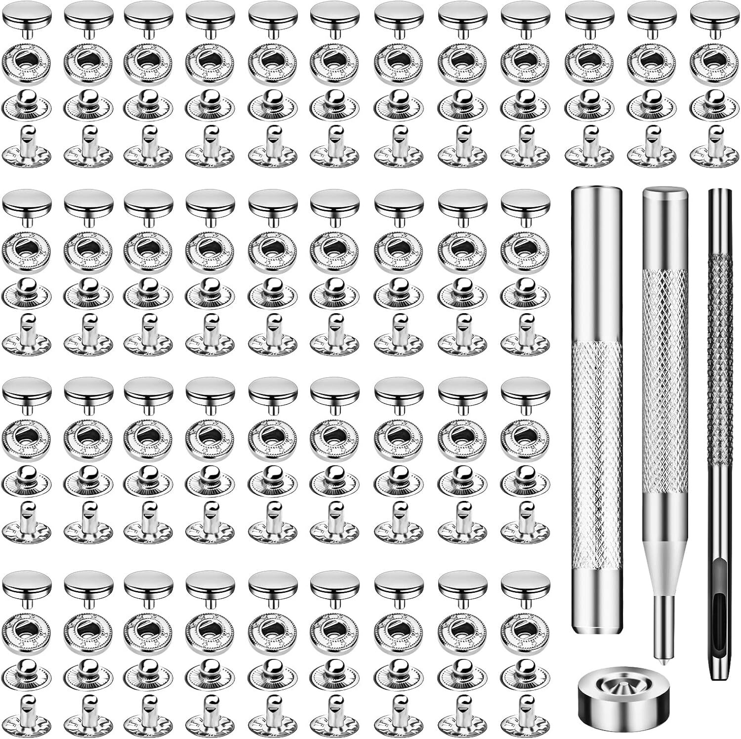 50 Sets Leather Snap Fasteners Kit 10/12/15mm Metal Snap Buttons kit with Tools
