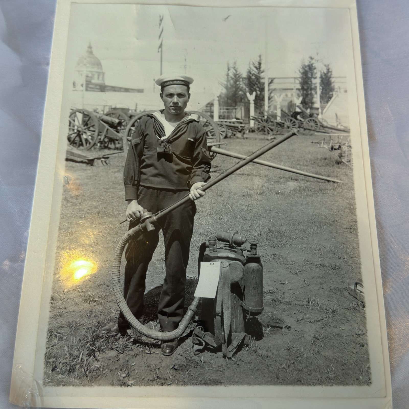 Original WWI 1918 Allied Exposition Photo, Captured Italian Flamethrower