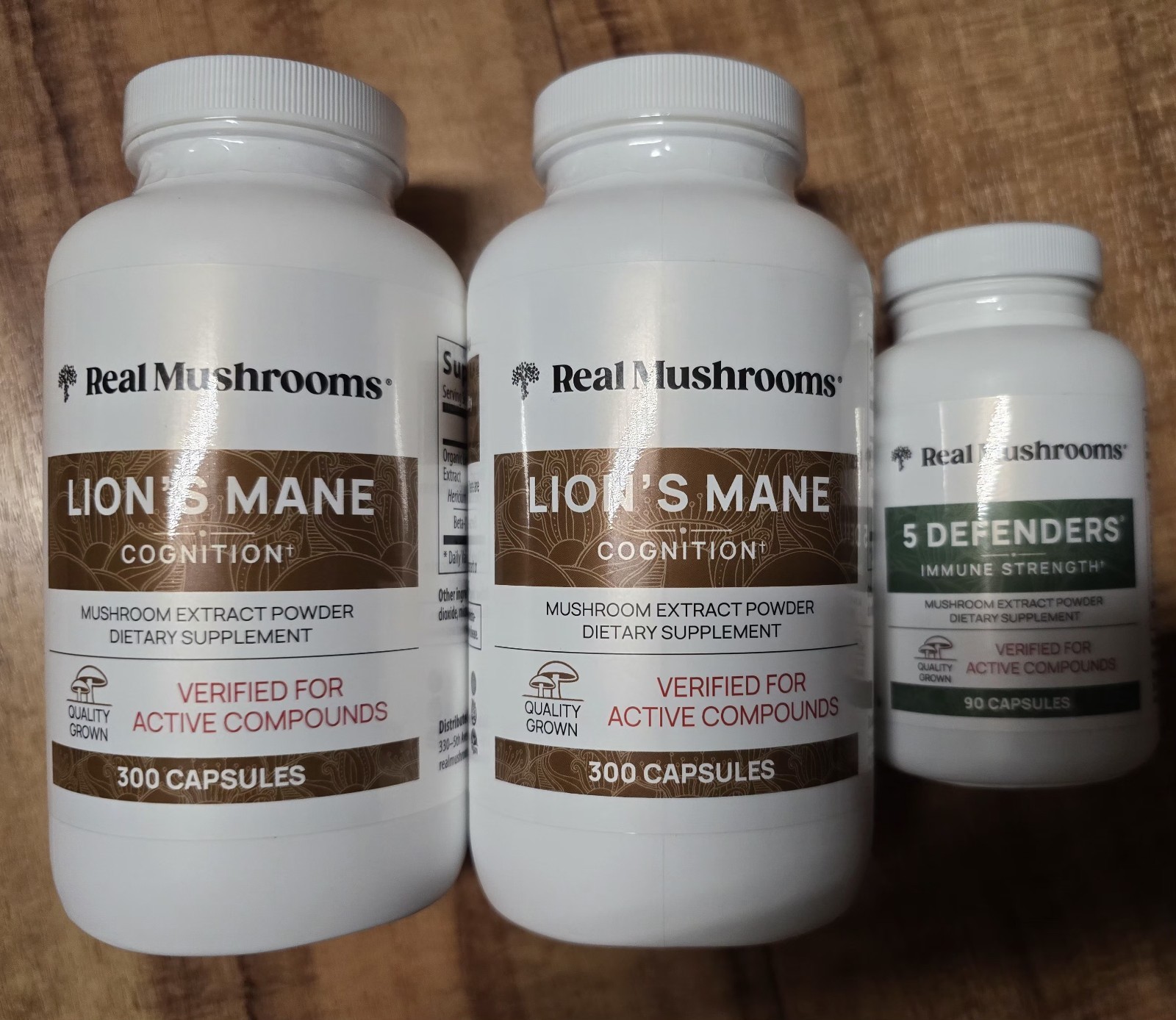 Real Mushrooms Two 300 Lion's Mane Capsules, 5 Defenders Supplement for Adults