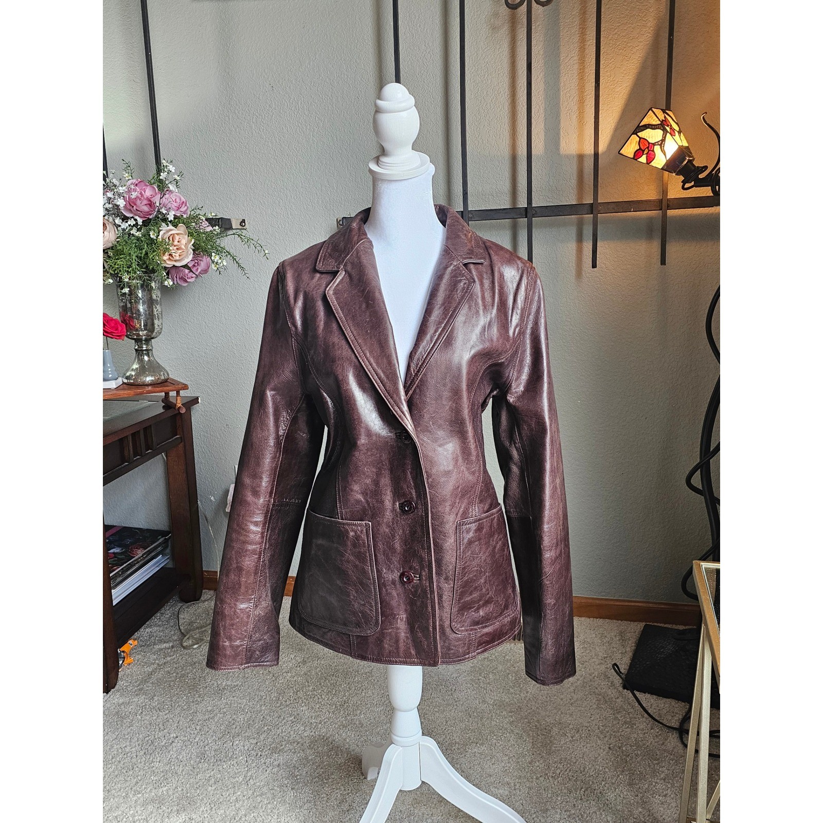 Vintage 1996 Wilsons Leather Maxima Brown Leather Blazer Jacket Womens M
