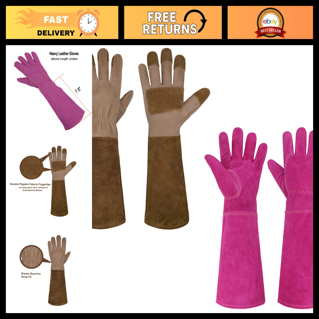 2 Pairs Thorn Proof Gardening Gloves - Long Leather Pruning Gauntlet for Women,