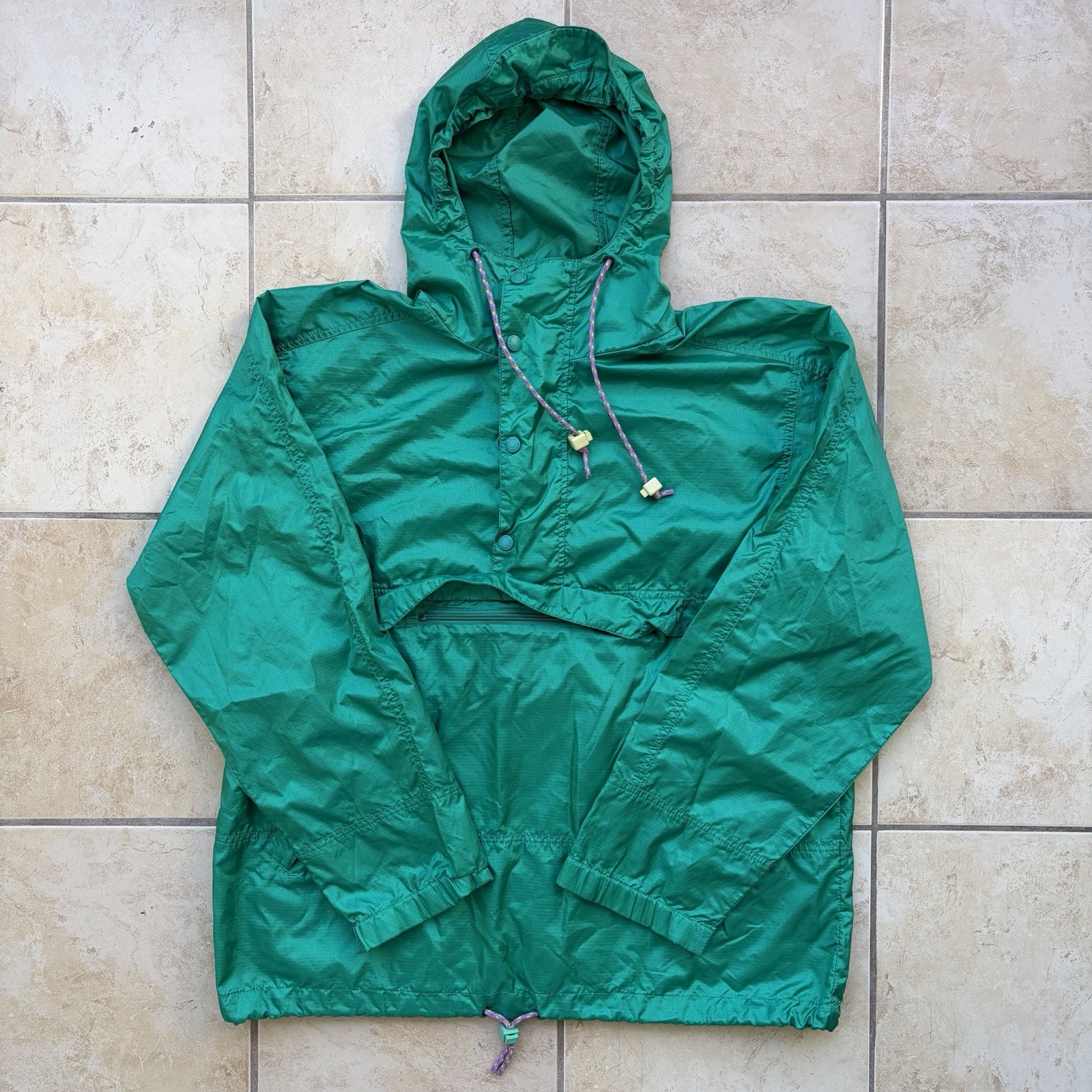 Vintage Eddie Bauer Jacket Mens Large Green Anorak Hooded Windbreaker Gorp 80s