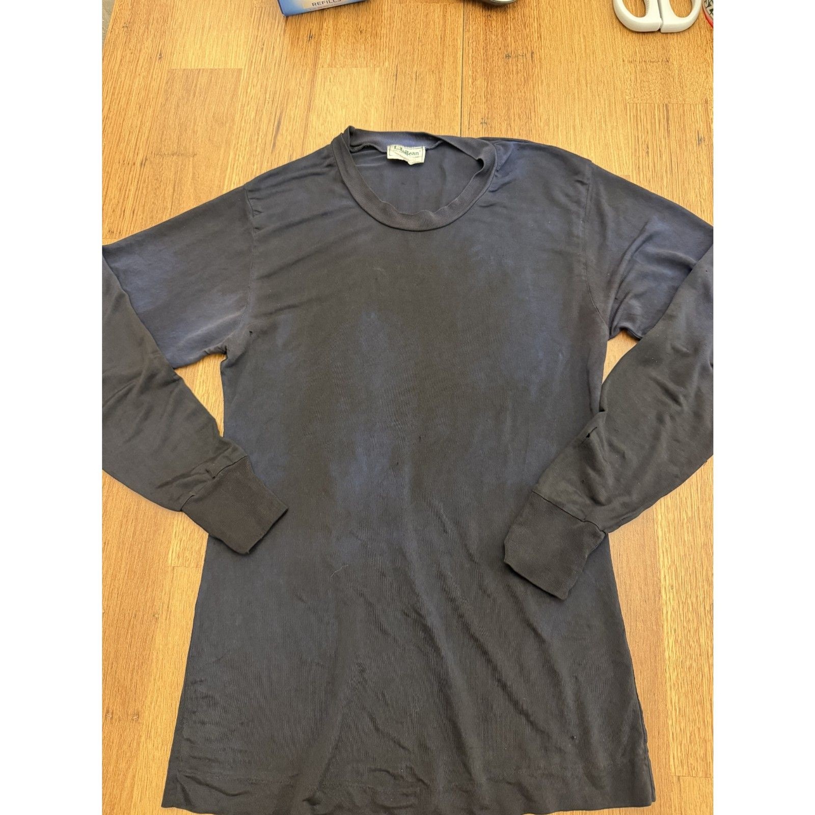 Vintage L.L. Bean Womens S XS Long Sleeve Base Layer Navy Faded Distressed Top