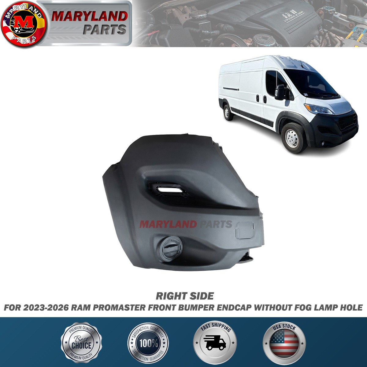 For 2023-2026 RAM Promaster Front Right Bumper Endcap without Fog Lamp Hole