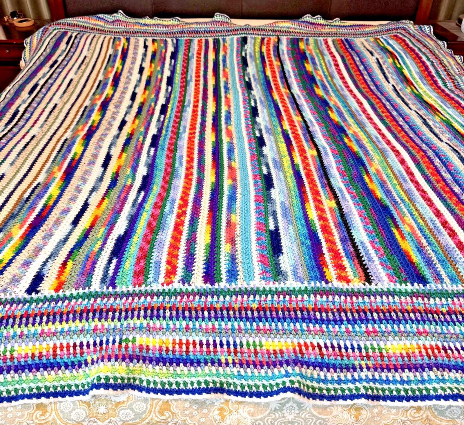 HUGE Crochet Afghan Blanket Queen Bed Rainbow 84x78” Granny Rainbow HUGE Crochet Afghan Blanket Queen Bed Rainbow 84x78” Granny Rainbow