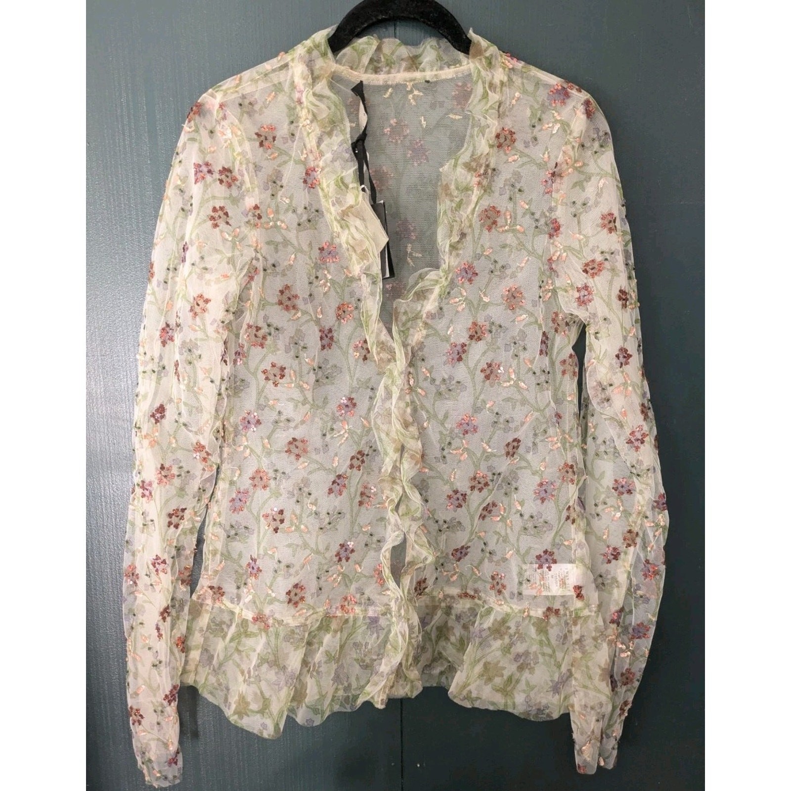 Vintage Y2K Deadstock Simona Barbieri Beaded Sequin Sheer Twin Set Top