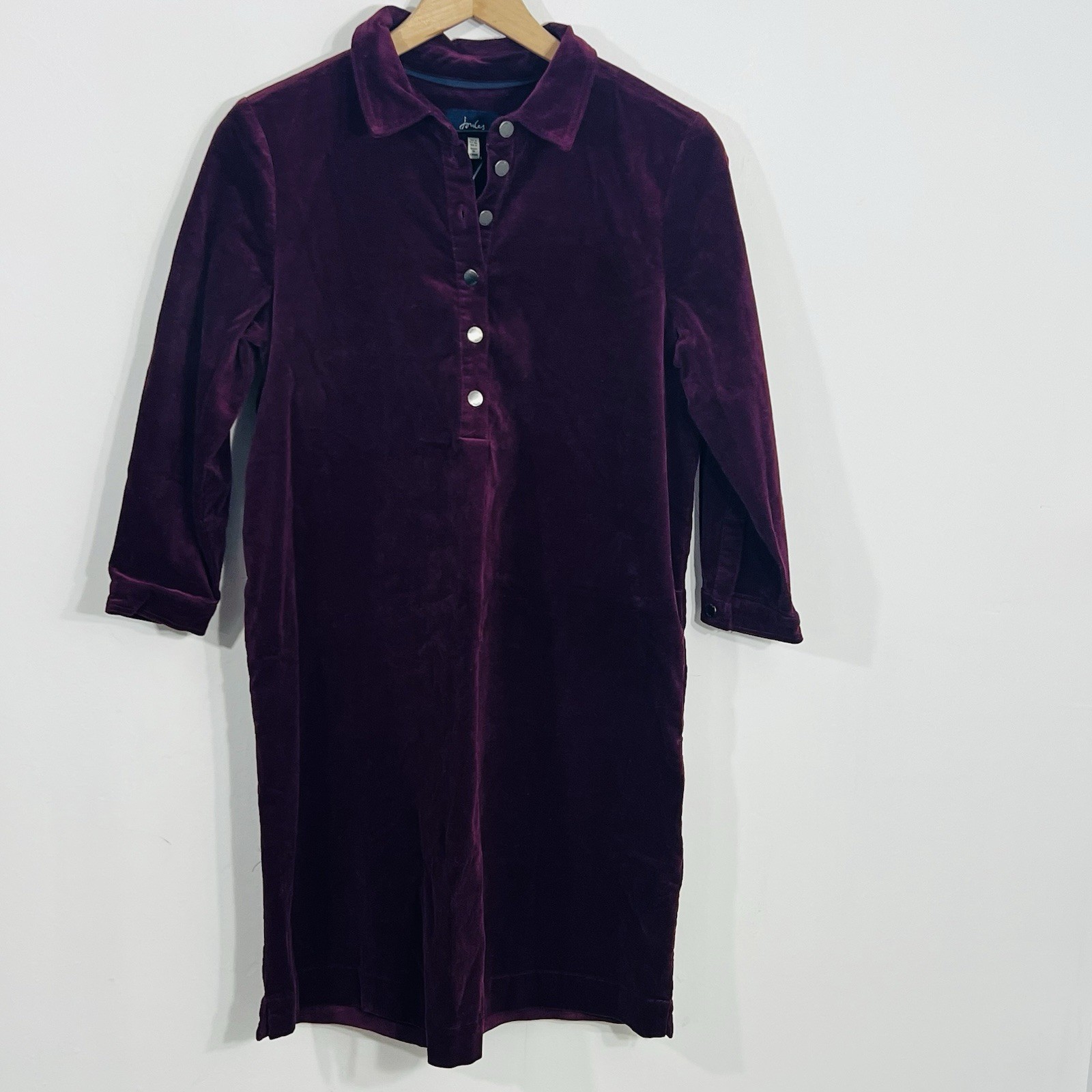 Joules Stella Pop Over Corduroy Velvety Plum Button Front Above Knee Dress NWT