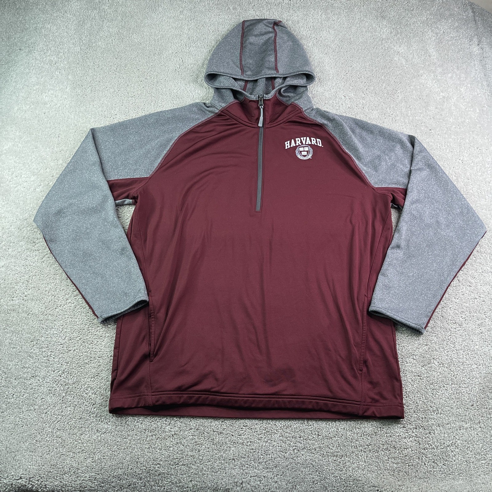 Champion Harvard Hoodie Mens XL Maroon Grey Half Zip Pullover Collegiate Ivy