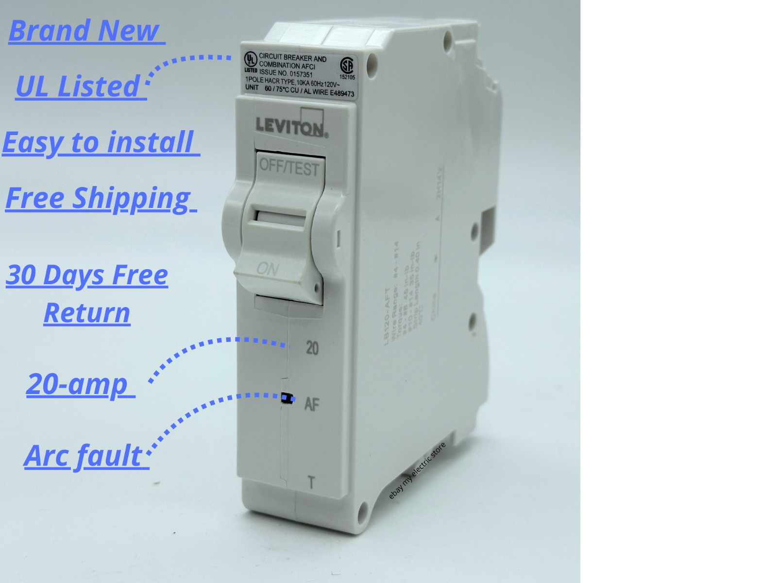 LEVITON LB120-AFT 20AMP AFCI ARC FAULT 120V BRAND NEW PLUG-ON THERMAL MAGNETIC