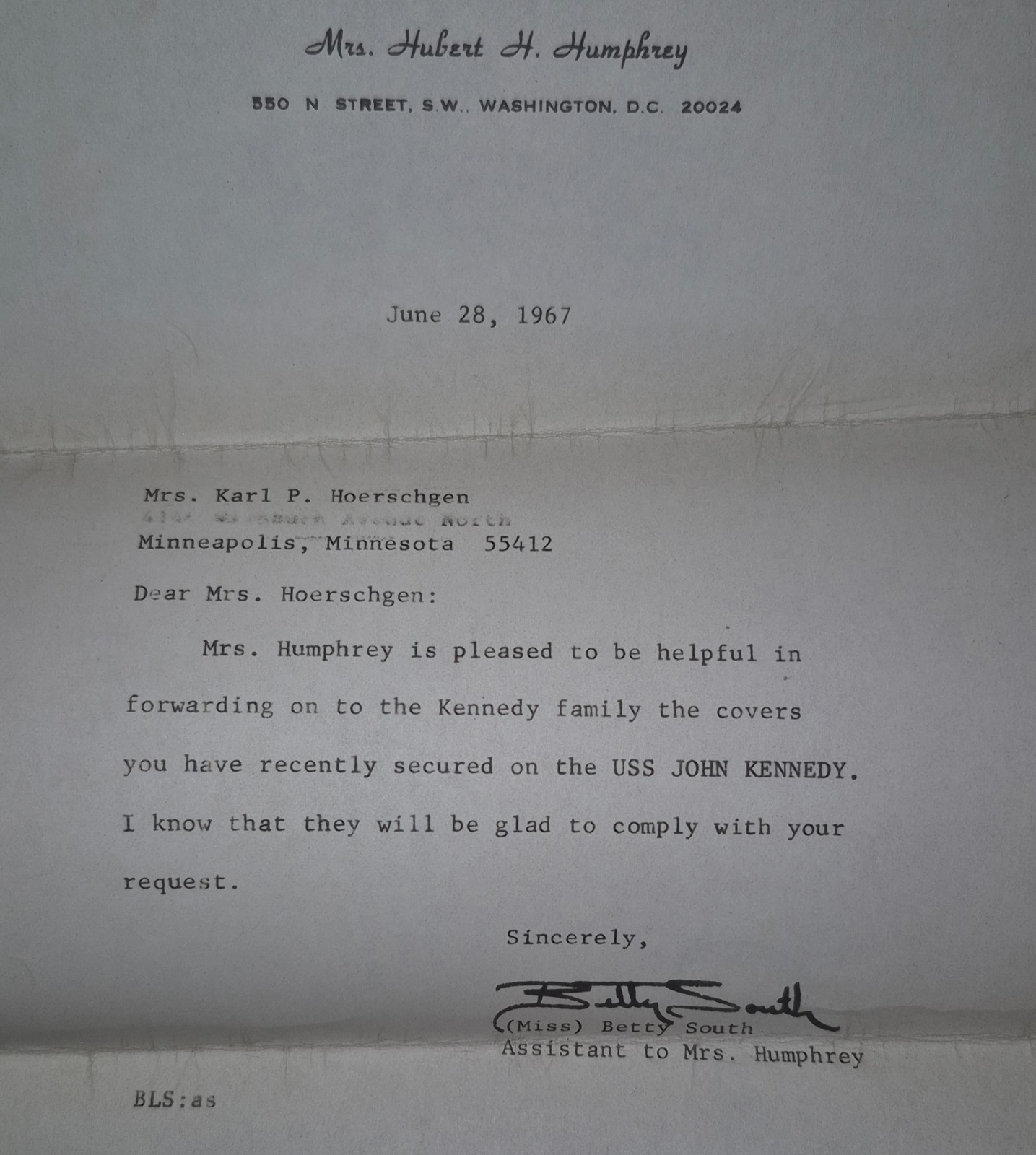 Robert F Kennedy RFK Signed Letter & USS John F Kennedy CVA-67 Christening Cover Robert F Kennedy RFK Signed Letter & USS John F Kennedy CVA-67 Christening Cover