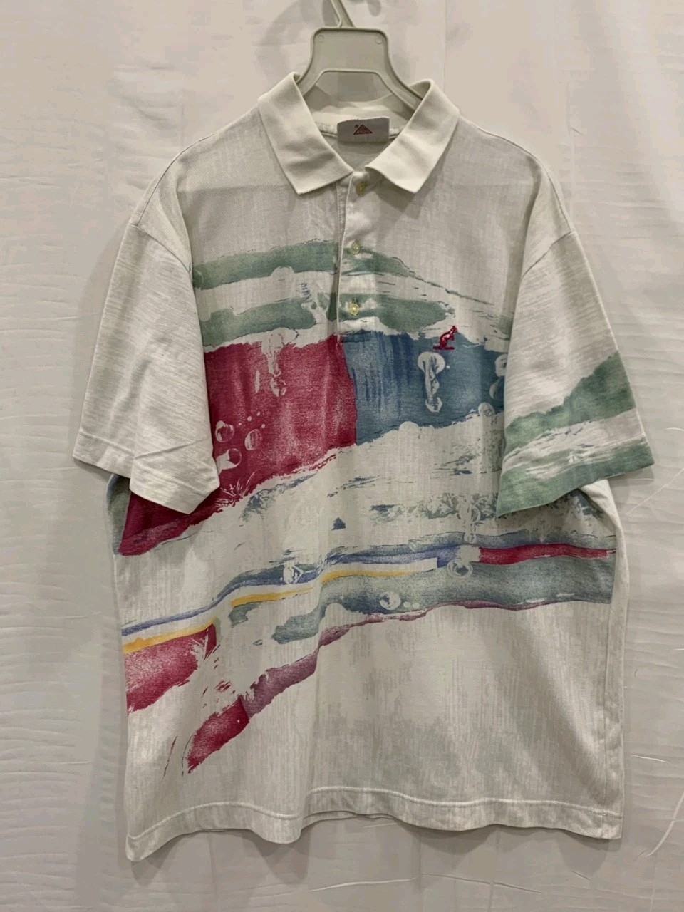 VTG Australian by L’Alpina Polo Shirt  52 XL White Abstract Tennis Italy 80s#45