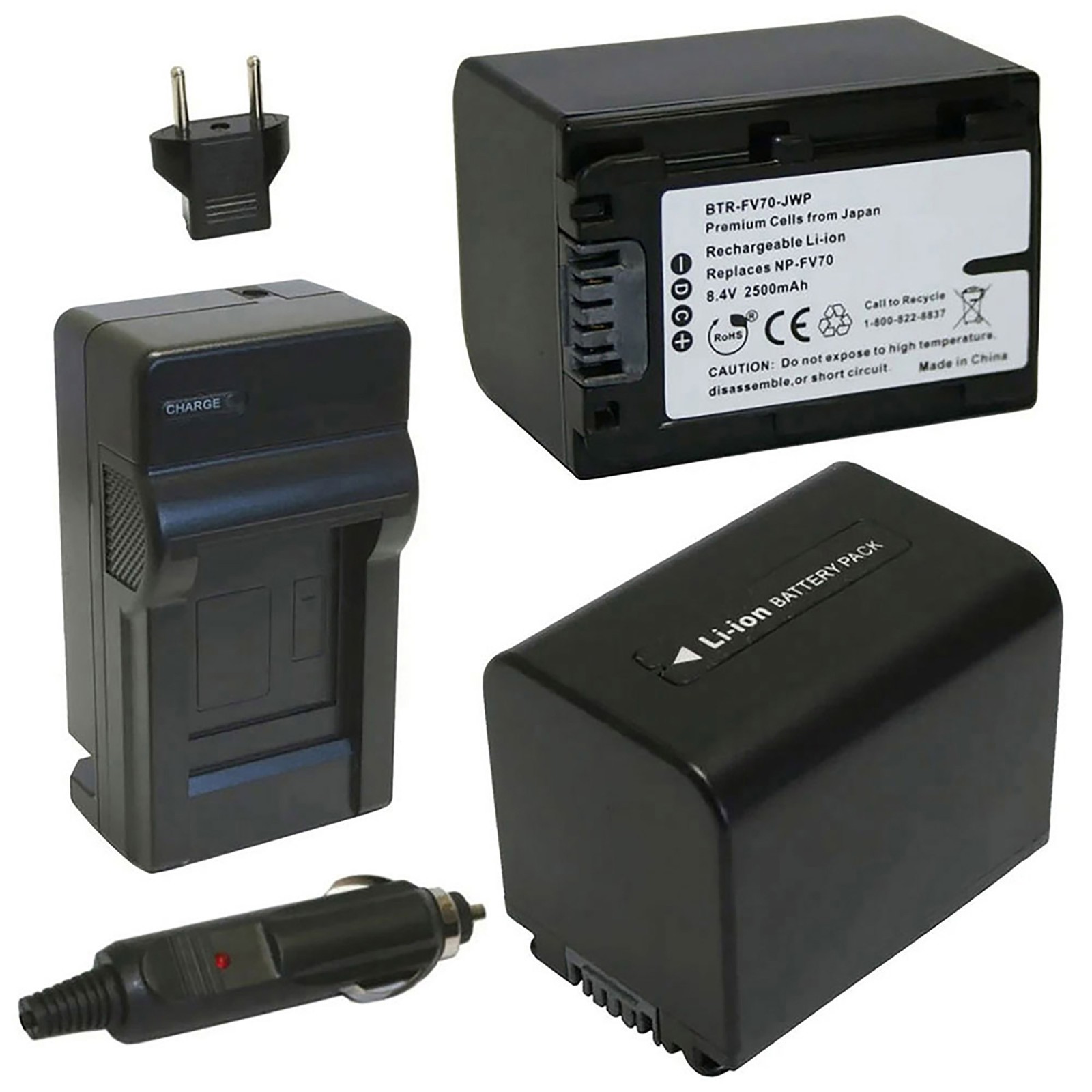 Replacement for Sony DCR-SX85 Battery (2-Pack, 2500mAh) and Charger Replacement for Sony DCR-SX85 Battery (2-Pack, 2500mAh) and Charger