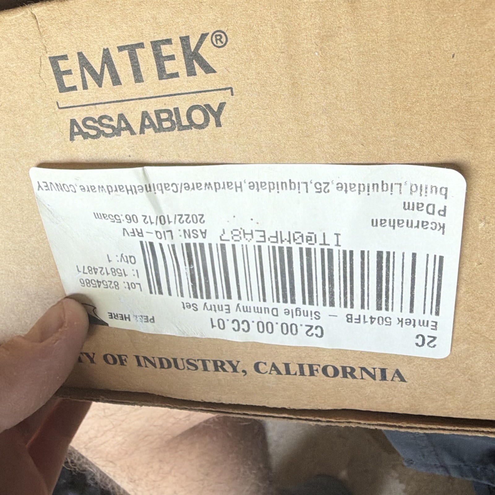 Emtek Stretto Narrow Trim Single Dummy Entry Set Lever Flat Black 5041FB OB