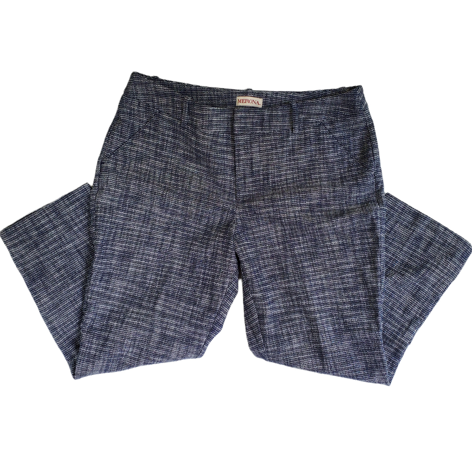 Merona Tweed Pants Women\'s 14 Blue White Unlined Straight Leg Pockets Belt Loops