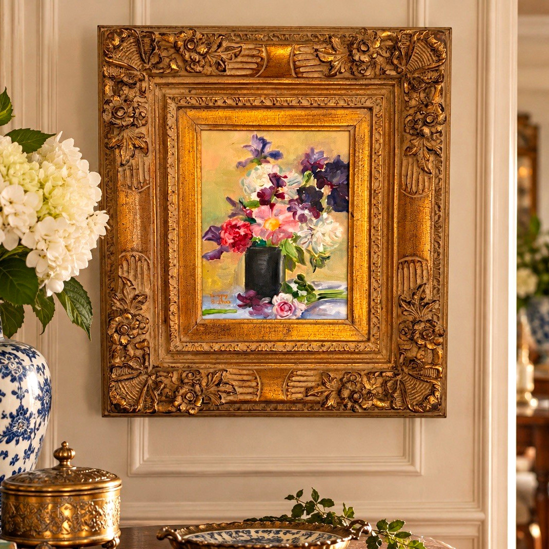 Gorgeous Signed Original Floral Oil Painting Ornate Gilt Solid Wood Frame 17x19 Gorgeous Signed Original Floral Oil Painting Ornate Gilt Solid Wood Frame 17x19