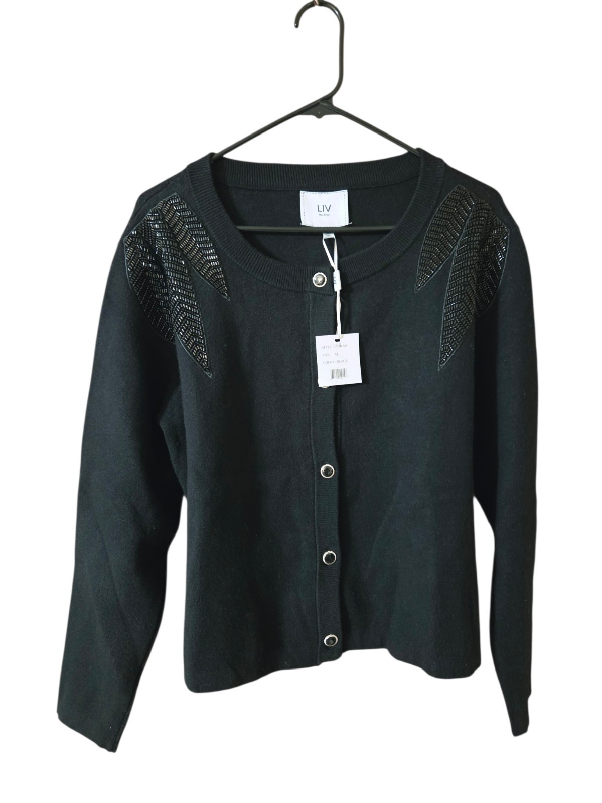 Liv Milano Embellished Black Button-Down Cardigan Lightly Cropped XL NWT