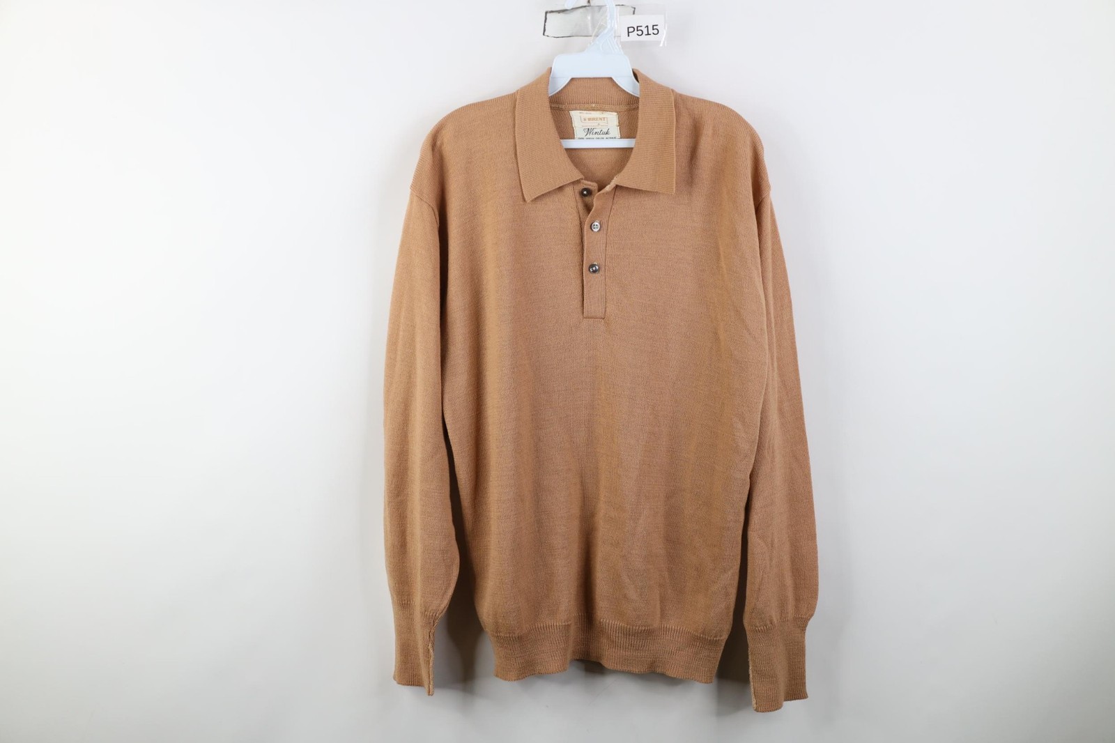 Vtg 60s Streetwear Mens Large Blank Ribbed Knit Collared Long Sleeve Polo USA