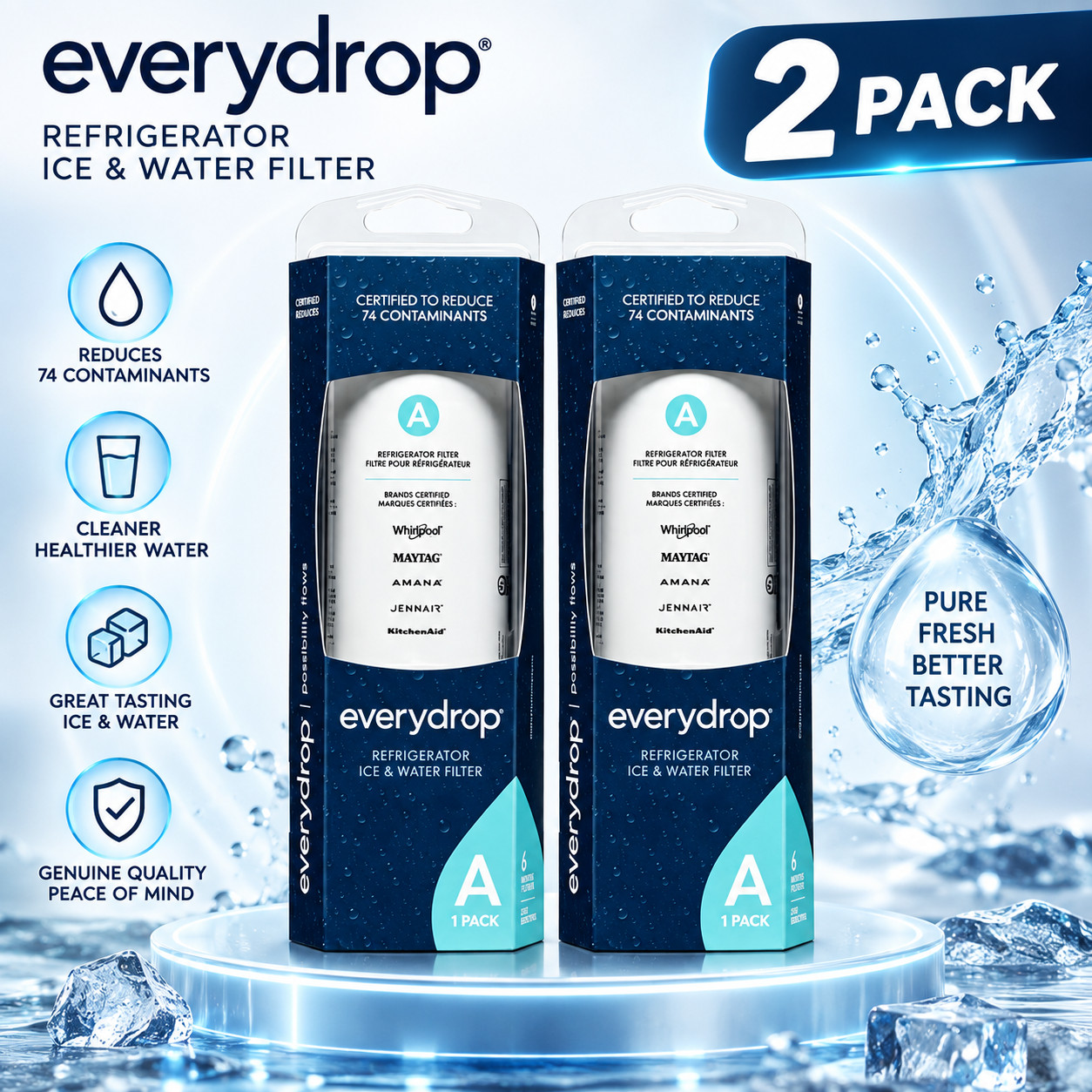 1-10 PACK EDRARXD1 Ice and Water Refrigerator Filter Replacement 