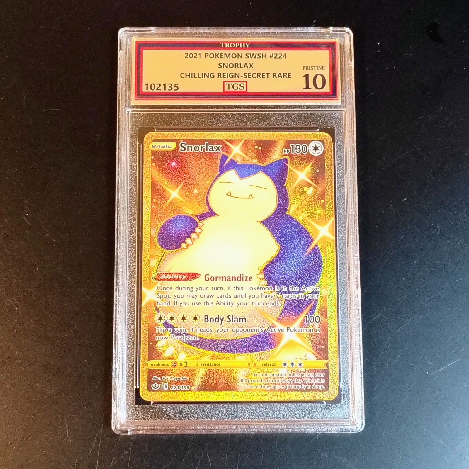 SNORLAX 2021 POKEMON CHILLING REIGN 224/198 SECRET RARE FULL ART TGS 10