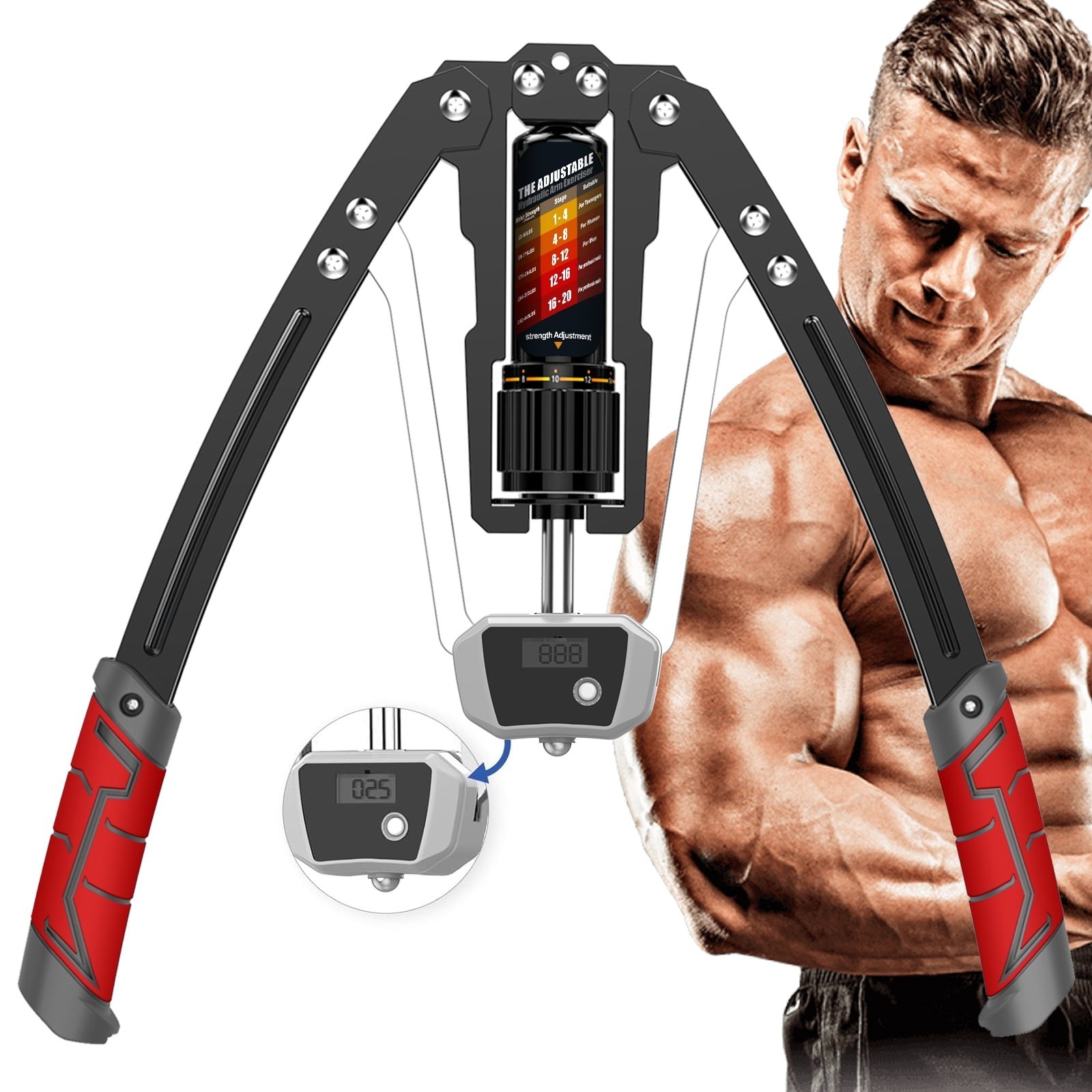 EAST MOUNT Twister Arm Exerciser 22-440lbs Hydraulic Power Home Gym, Red/Black