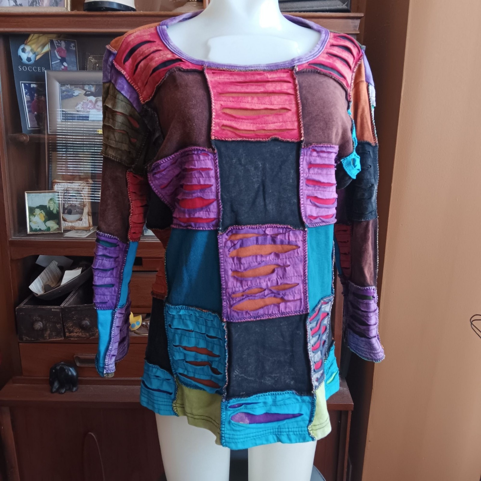 Bohemian Tunic Small True Vintage Boho Top Handcrafted Patchwork Nepal Cotton