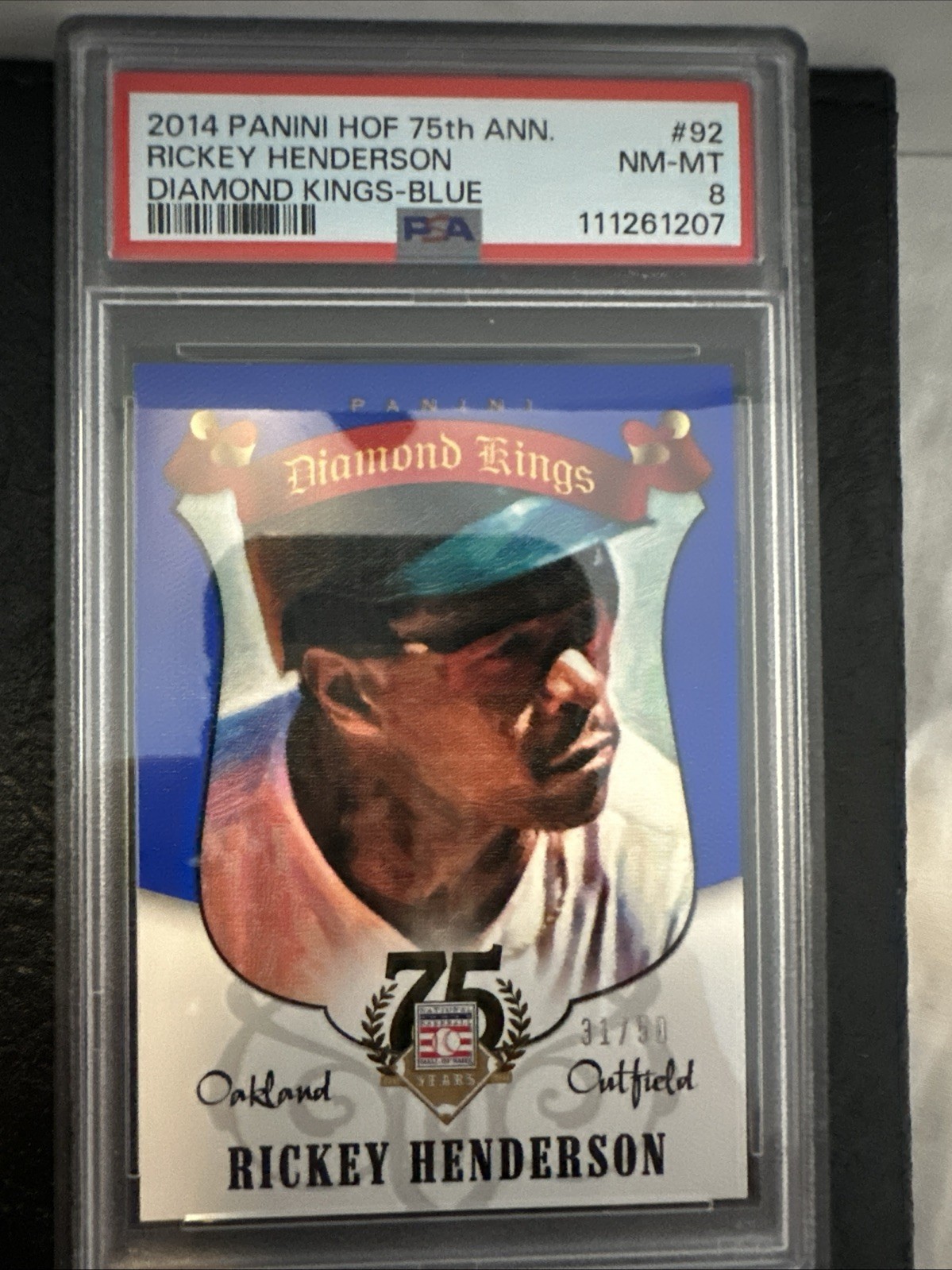 2014 Panini HOF 75th Rickey Henderson Diamond Kings Blue /50 PSA 8 #92