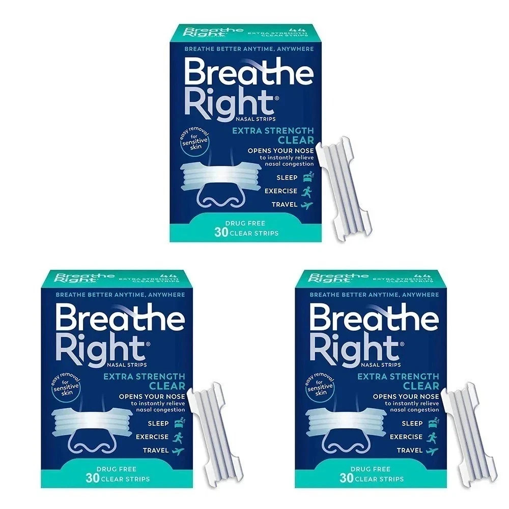 Breathe Right Extra Strength Nasal Strips 90 Count Clear for Snoring & Allergies