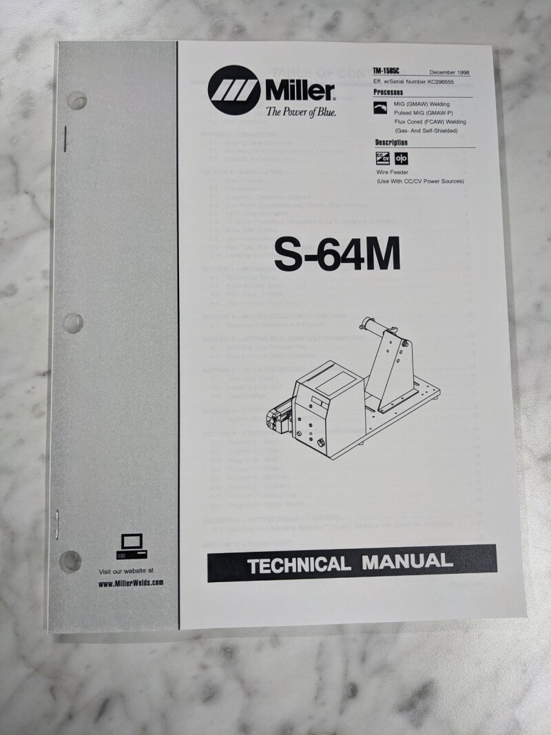 MILLER WELDER SERVICE TECHNICAL MANUAL PARTS LIST BOOK S-64M TM-1585C 1998