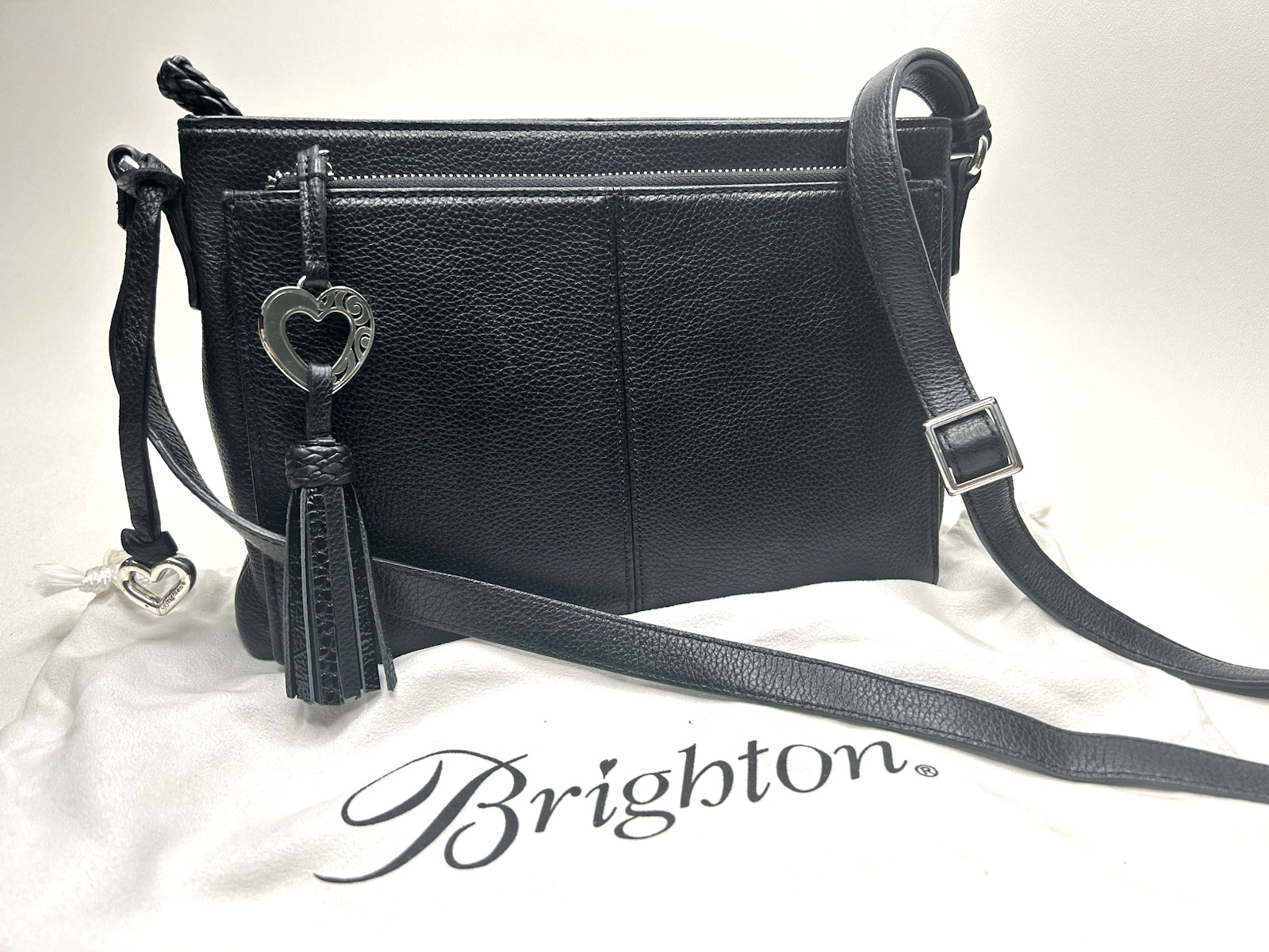 BRIGHTON Barbados Banks City Bag Organizer Black Leather Crossbody Bag