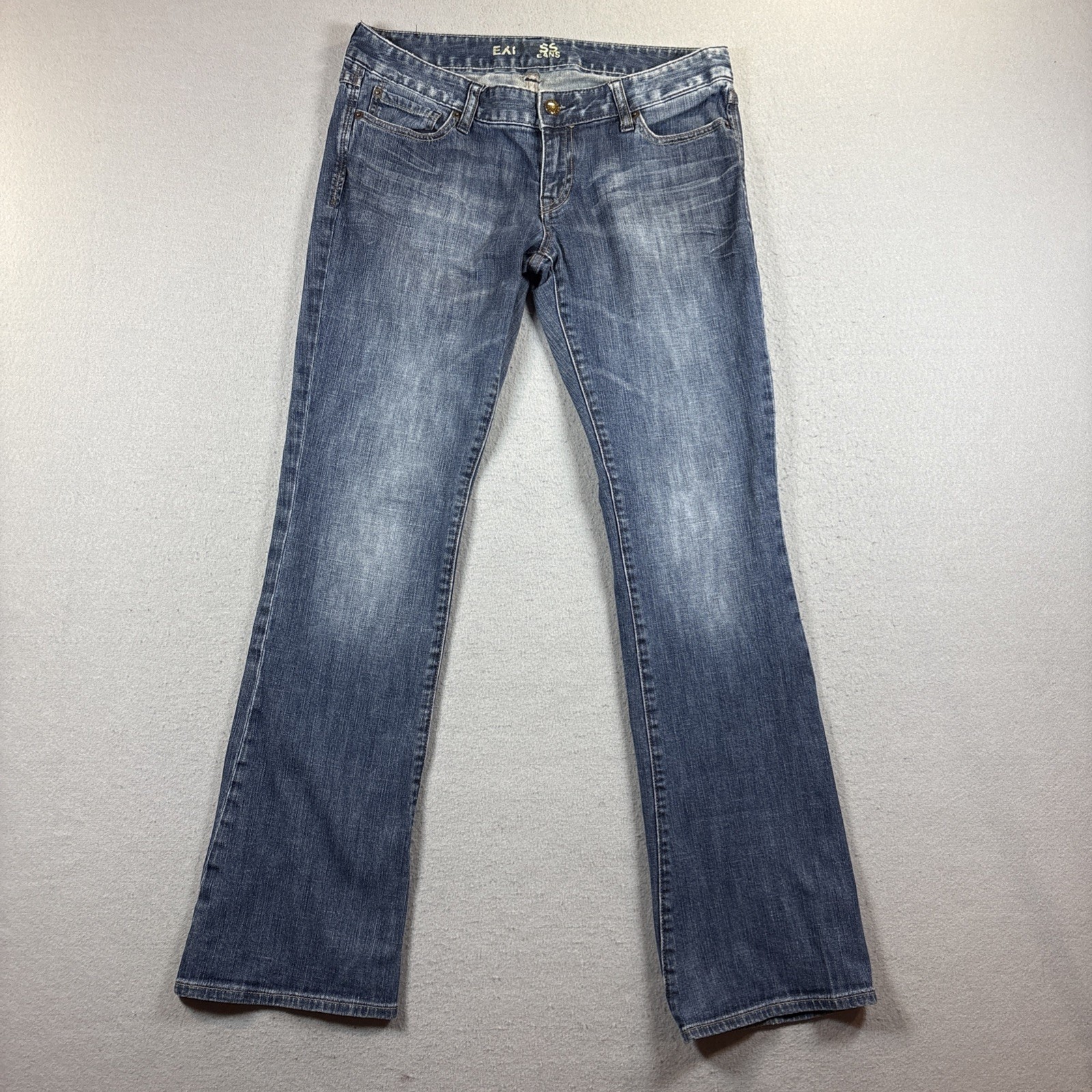 Express Women\'s Low Cut Straight Leg Jean Size 12 Long Blue Denim