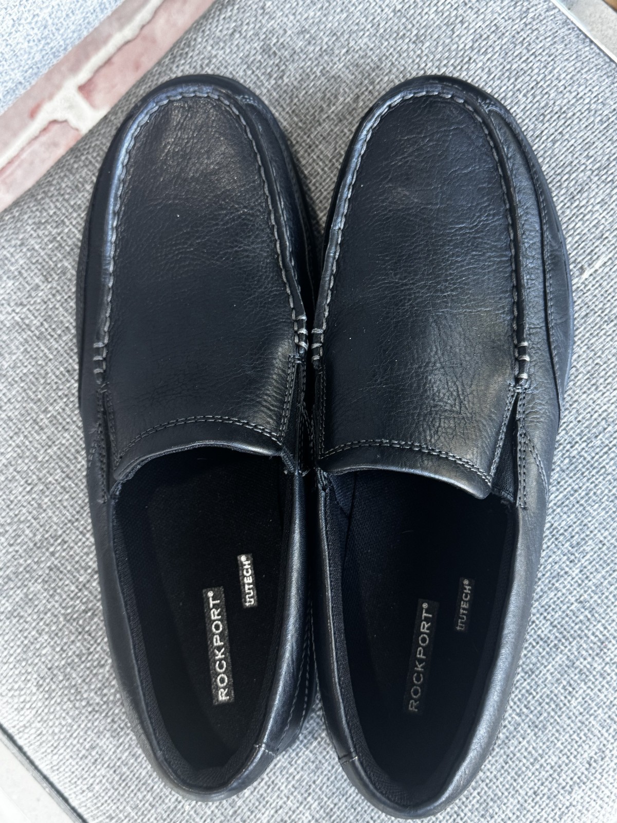 Rockport Mens TruTech Black Leather Moc Toe Loafers Slip On Shoes Rockport Mens TruTech Black Leather Moc Toe Loafers Slip On Shoes