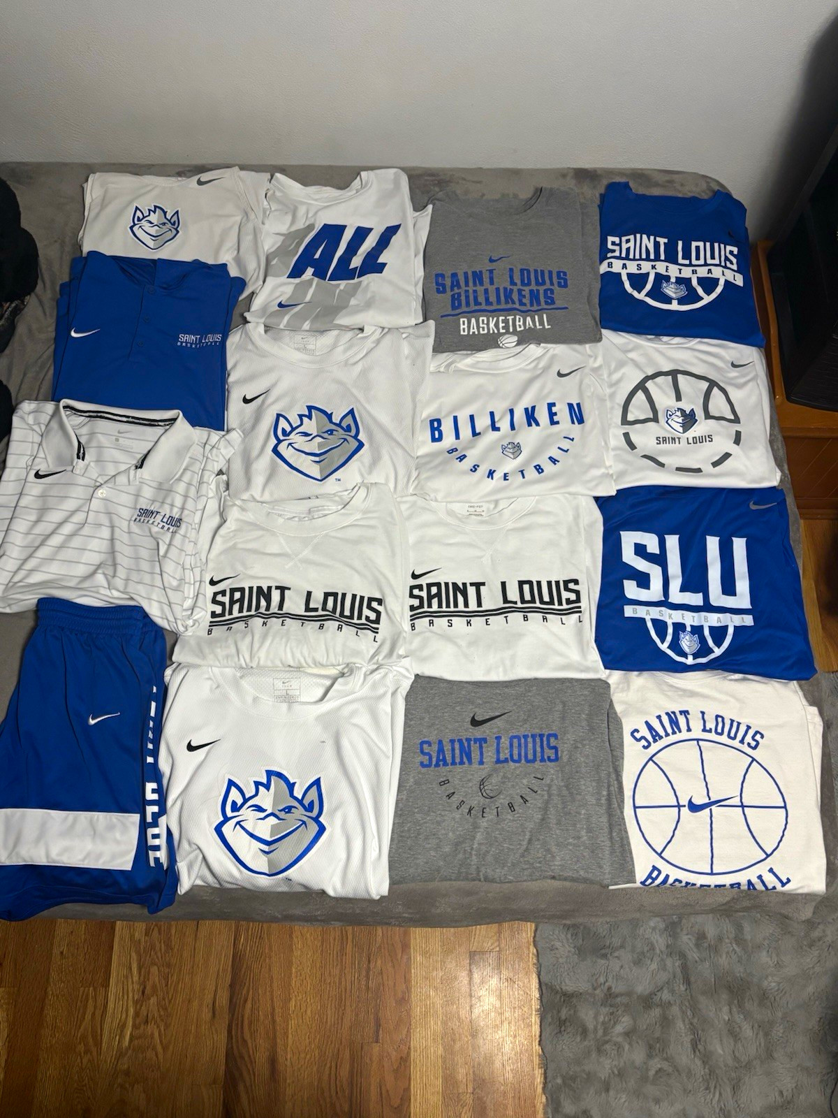 Nike Saint Louis Billikens Basketball Apparel Lot Shirts Shorts Polo Blue Gray Nike Saint Louis Billikens Basketball Apparel Lot Shirts Shorts Polo Blue Gray