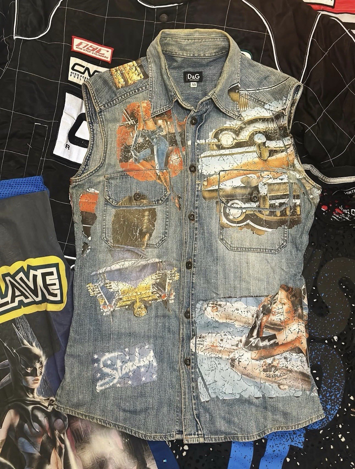 Vintage Spring/Summer 2002 collection D&G Pin-Up Hot Rod sleeveless denim vest Vintage Spring/Summer 2002 collection D&G Pin-Up Hot Rod sleeveless denim vest