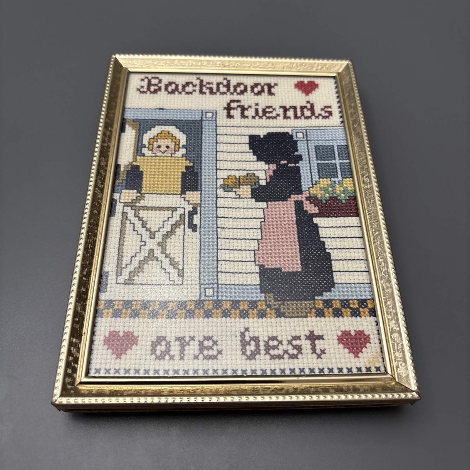 Vintage 70’s Completed Cross Stitch Needlepoint Friendship Framed Cottagecore Vintage 70’s Completed Cross Stitch Needlepoint Friendship Framed Cottagecore