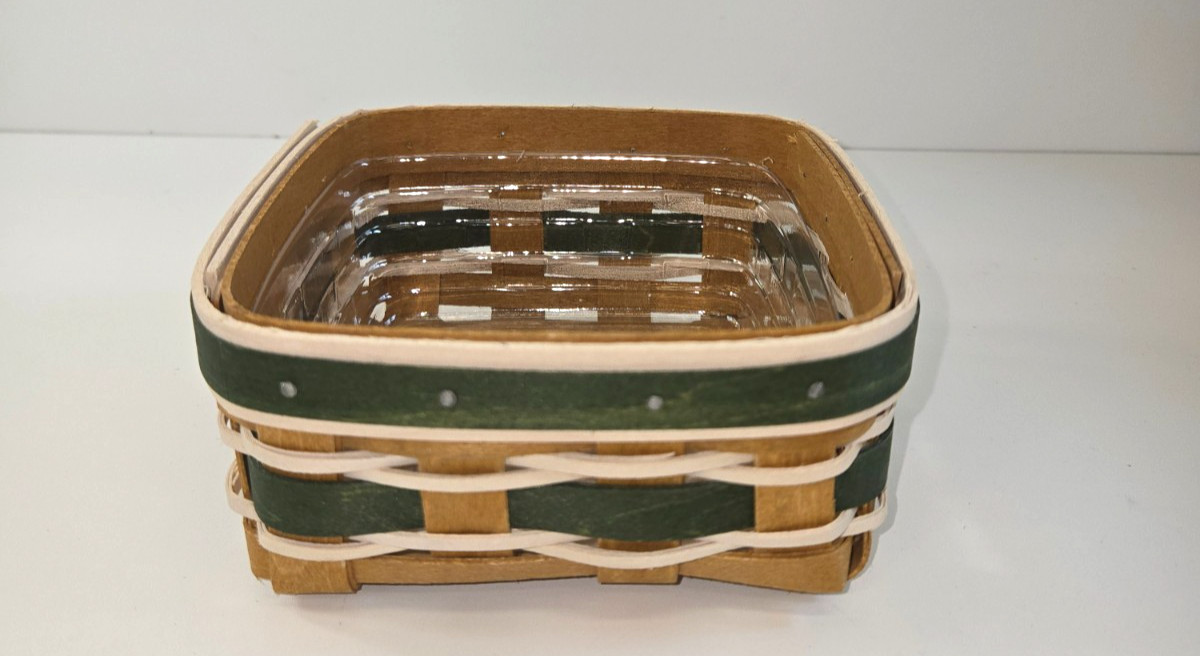 Longaberger Square Basket Green & White  Protector 2009 5.5
