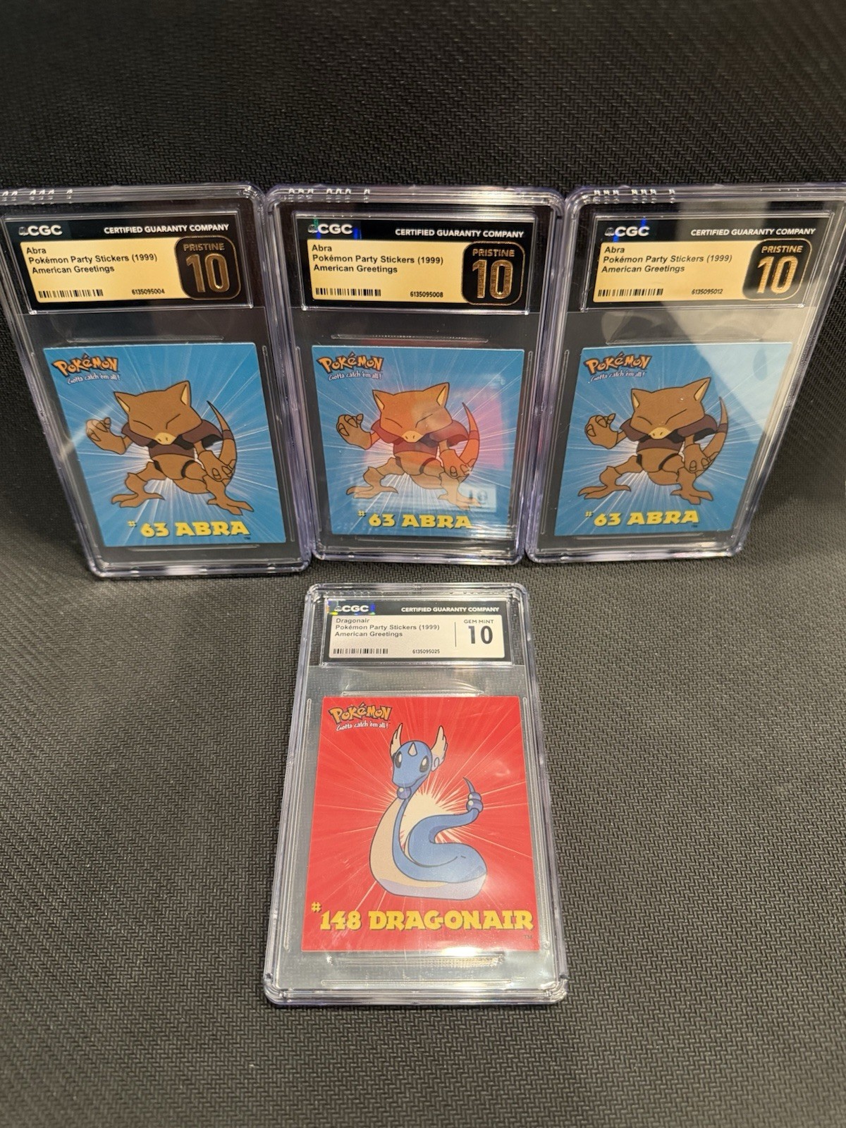 Pokemon Party Stickers (1999) #63 Abra CGC 10 Pristine/#148 Dragonair CGC GEM 10 Pokemon Party Stickers (1999) #63 Abra CGC 10 Pristine/#148 Dragonair CGC GEM 10