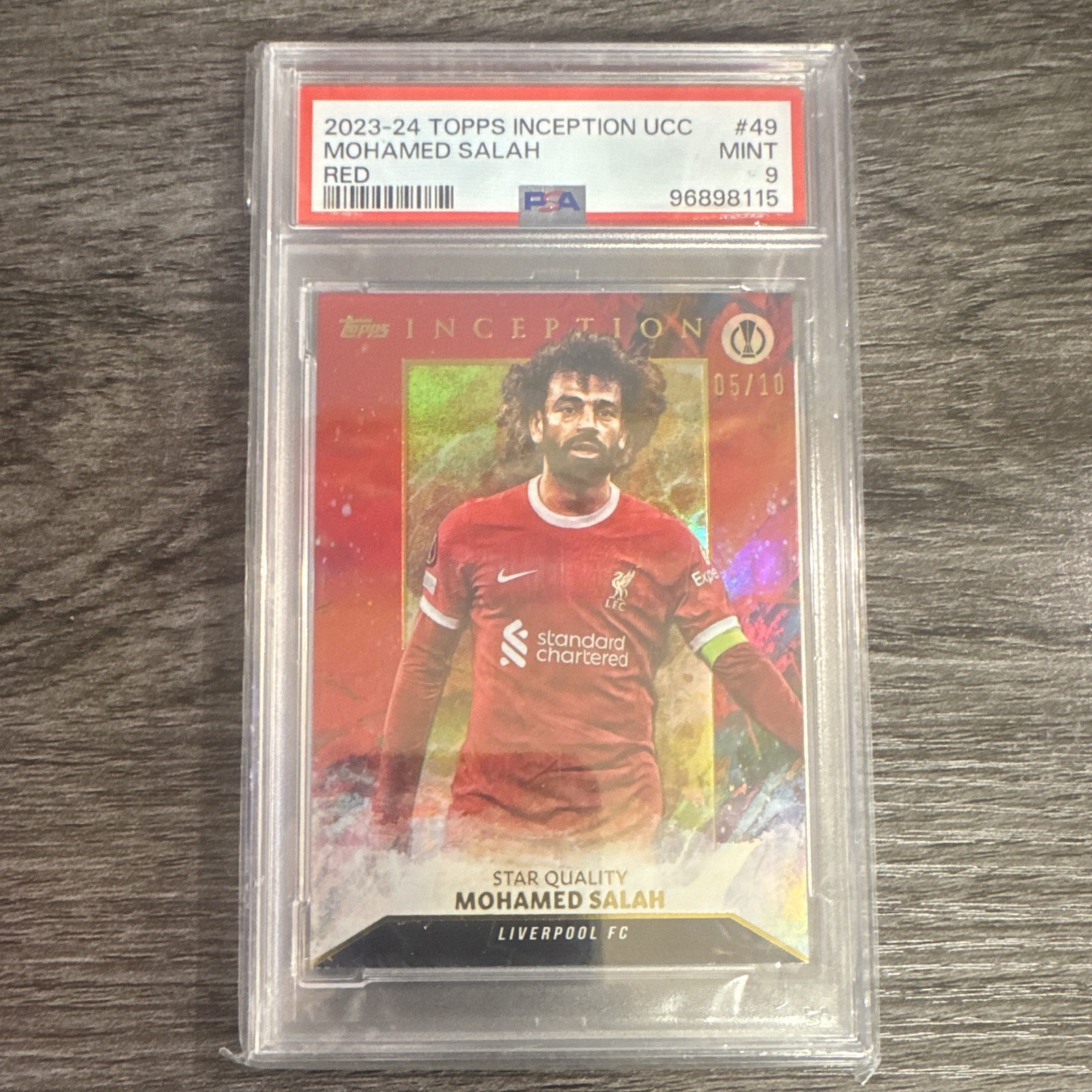 Topps 2023-24 Inception UCC Mohamed Salah Liverpool Red /10 PSA 9 POP 1 Topps 2023-24 Inception UCC Mohamed Salah Liverpool Red /10 PSA 9 POP 1